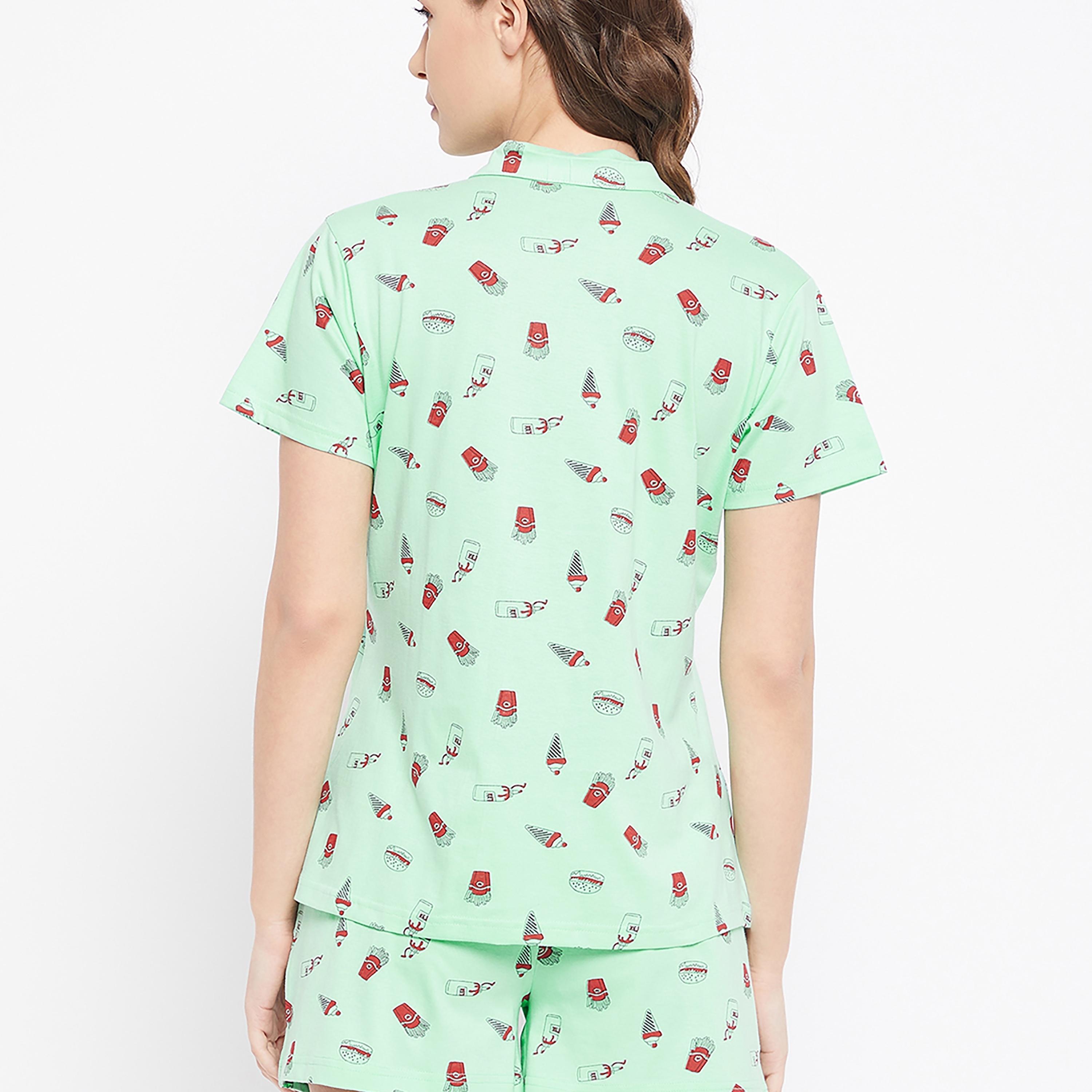 Clovia Set of Printed Collared Shirt with Shorts-women-clothing-nightwear-pyjamas-longsets-image-6