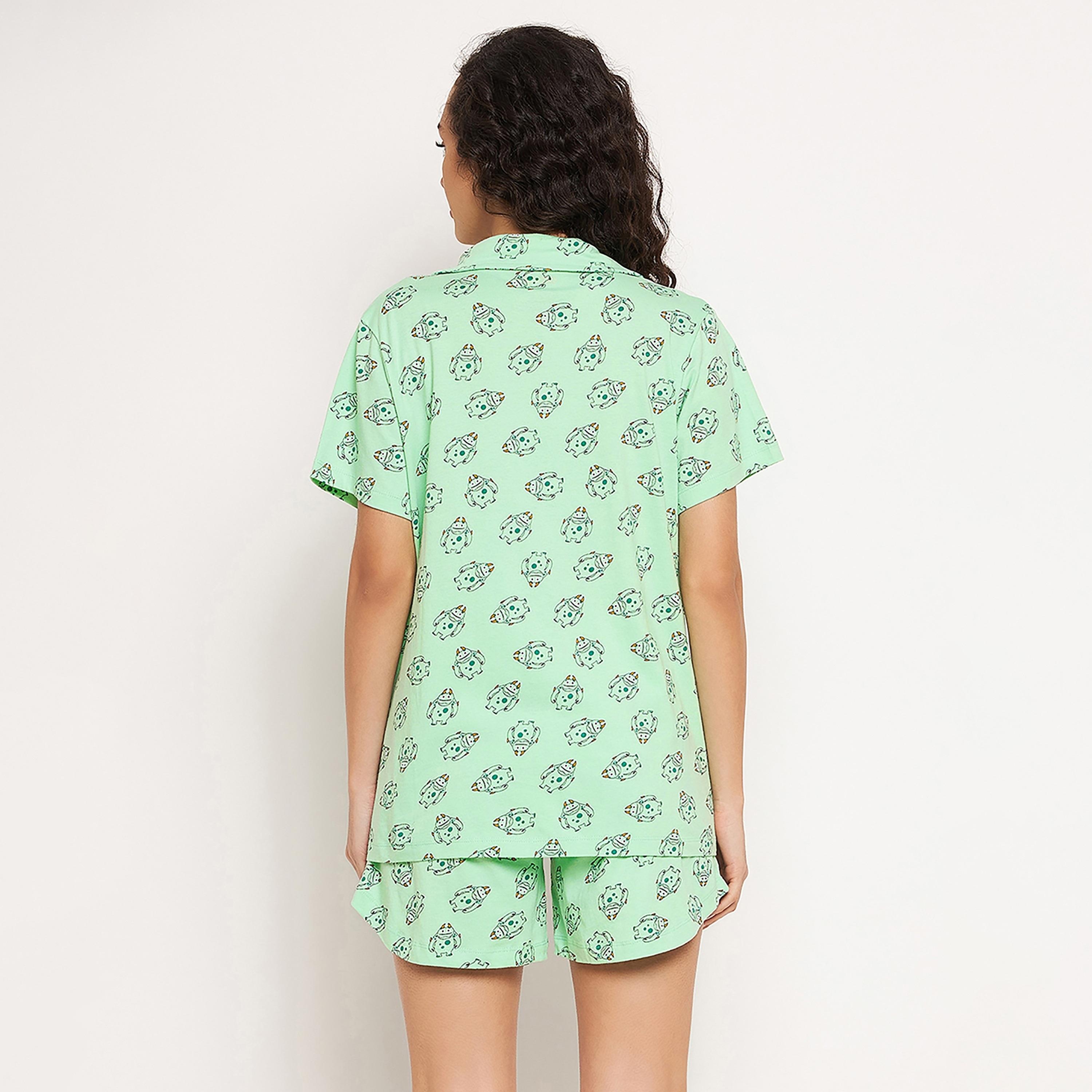Clovia Set of Printed Collared Shirt with Shorts-women-clothing-nightwear-pyjamas-longsets-image-6
