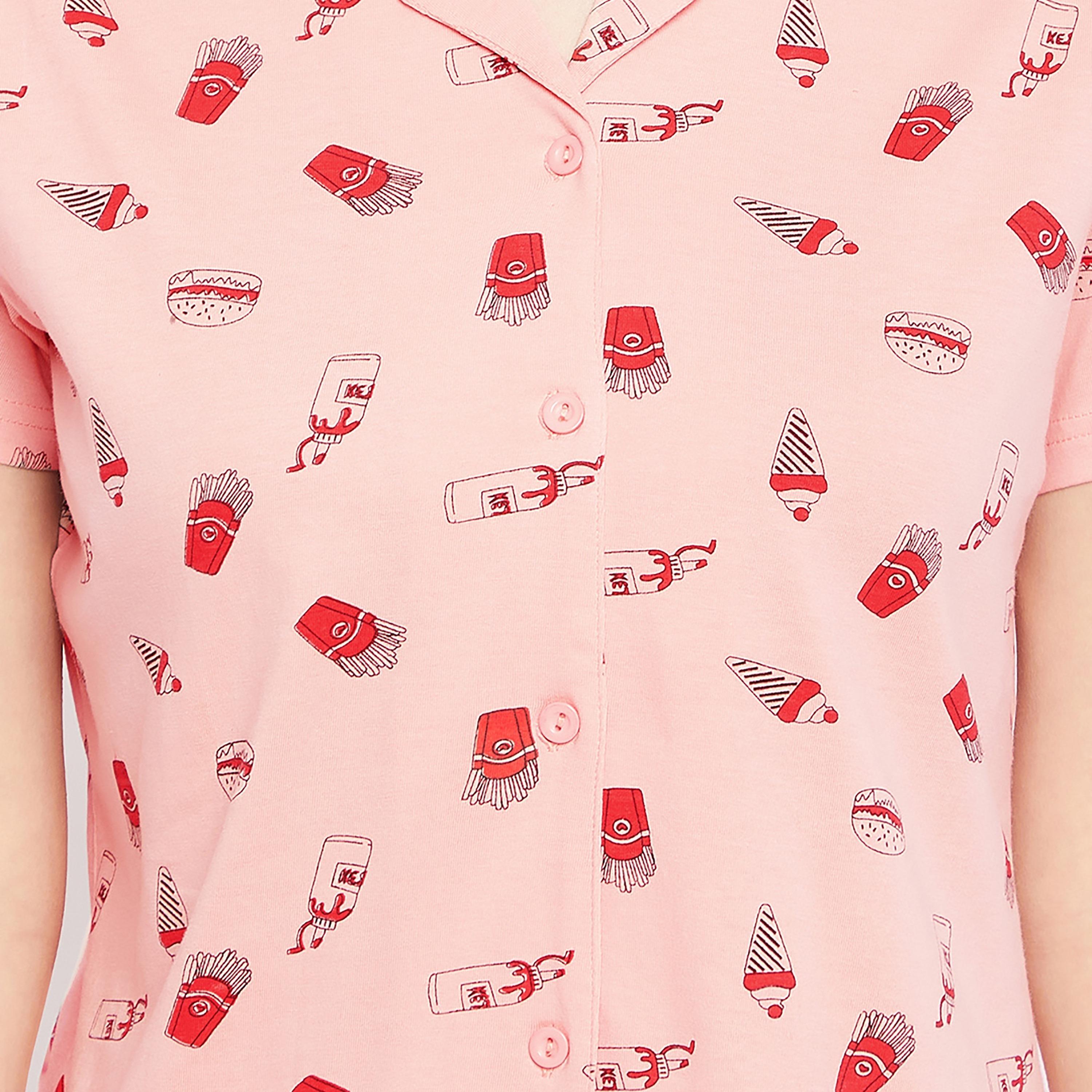 Clovia Set of Printed Collared Shirt with Shorts-women-clothing-nightwear-pyjamas-longsets-image-4