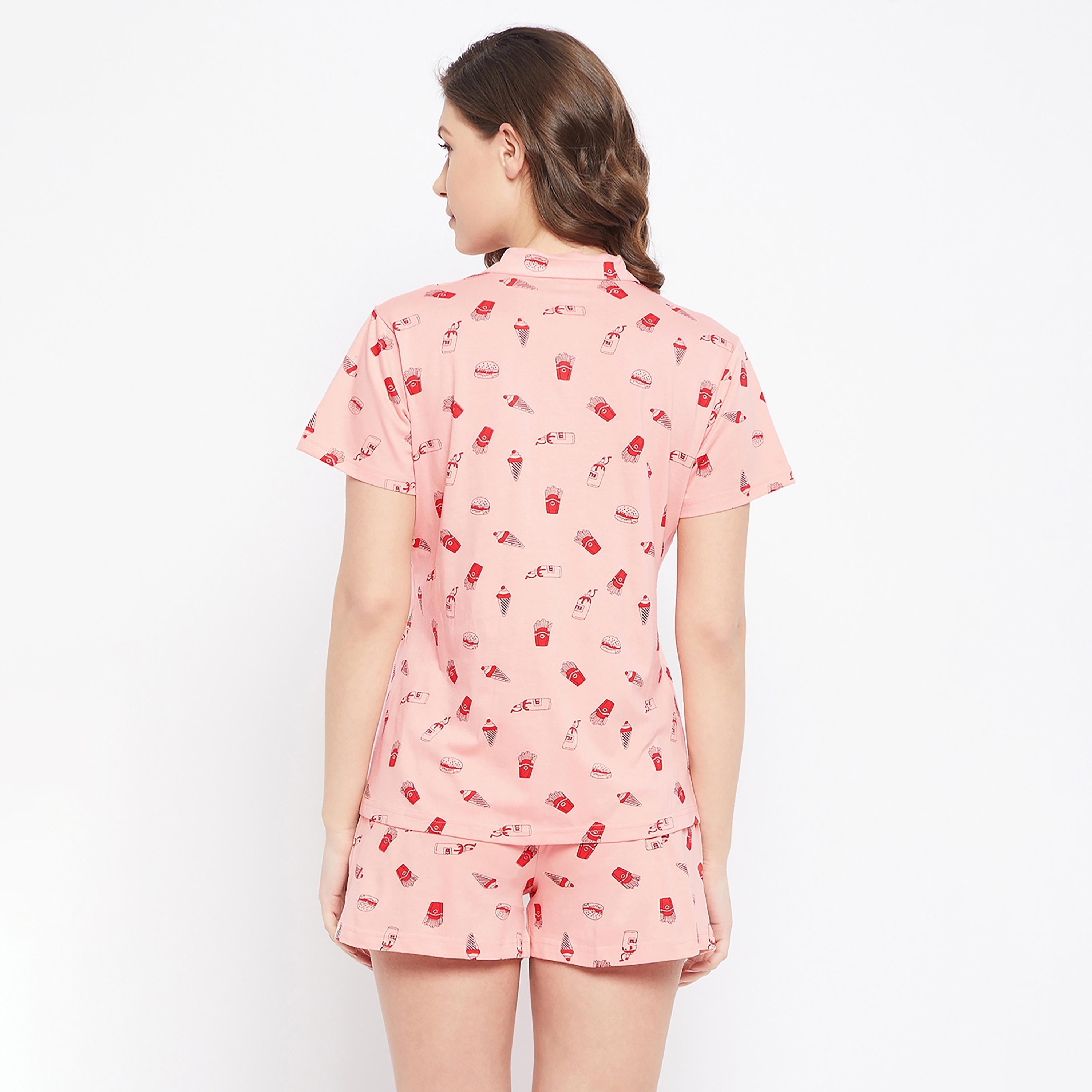 Clovia Set of Printed Collared Shirt with Shorts-women-clothing-nightwear-pyjamas-longsets-image-6