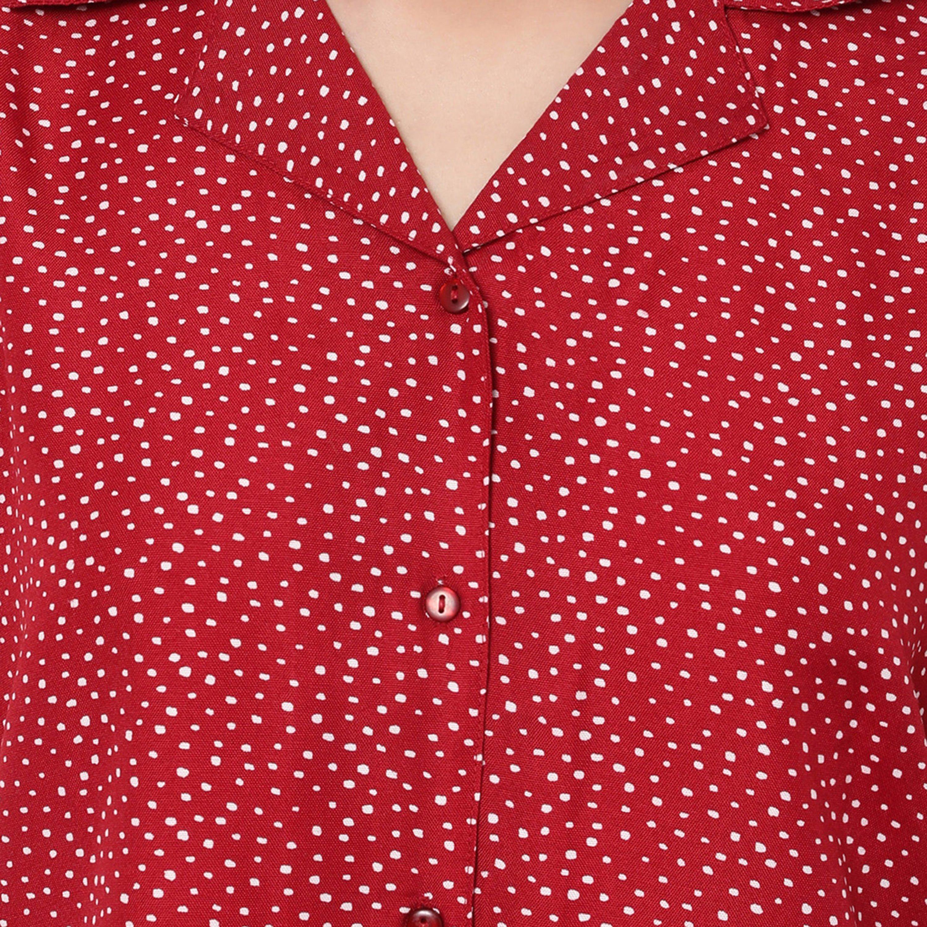 Clovia Women's Print Me Pretty Button Down Shirt & Shorts Set in Red - Rayon-women-clothing-nightwear-pyjamas-longsets-image-6