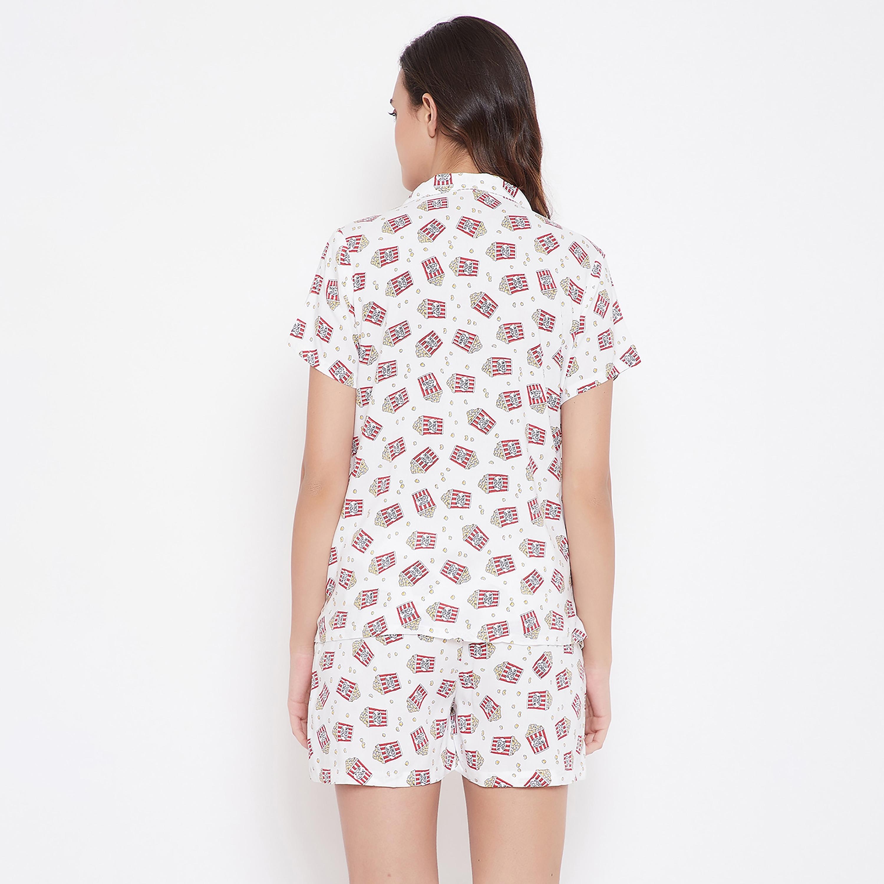 Clovia Set of Printed Collared Shirt with Shorts-women-clothing-nightwear-pyjamas-longsets-image-5