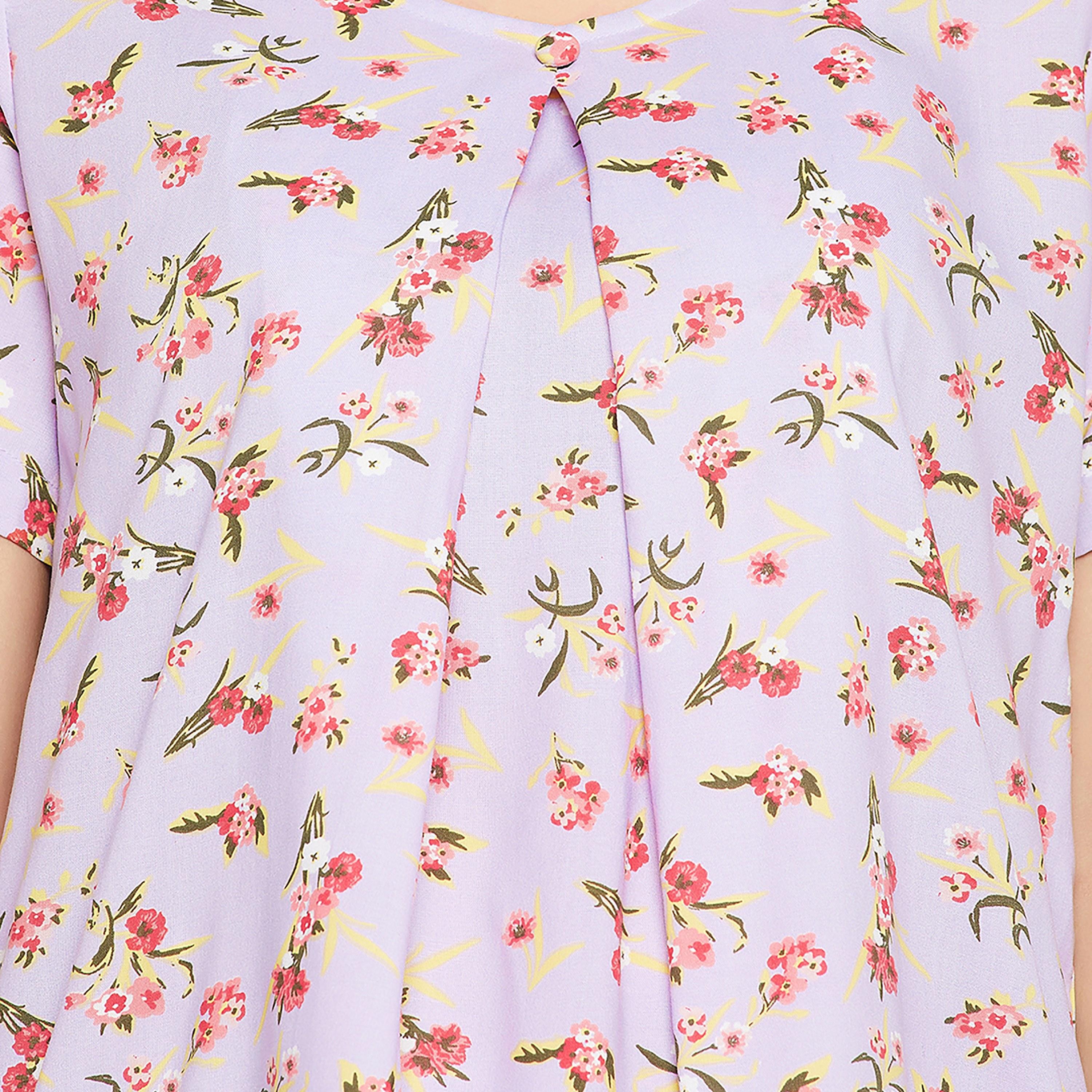 Clovia Feeding Pretty Florals Women's Top & Pyjama Set in Lilac - Rayon-women-clothing-nightwear-pyjamas-longsets-image-5