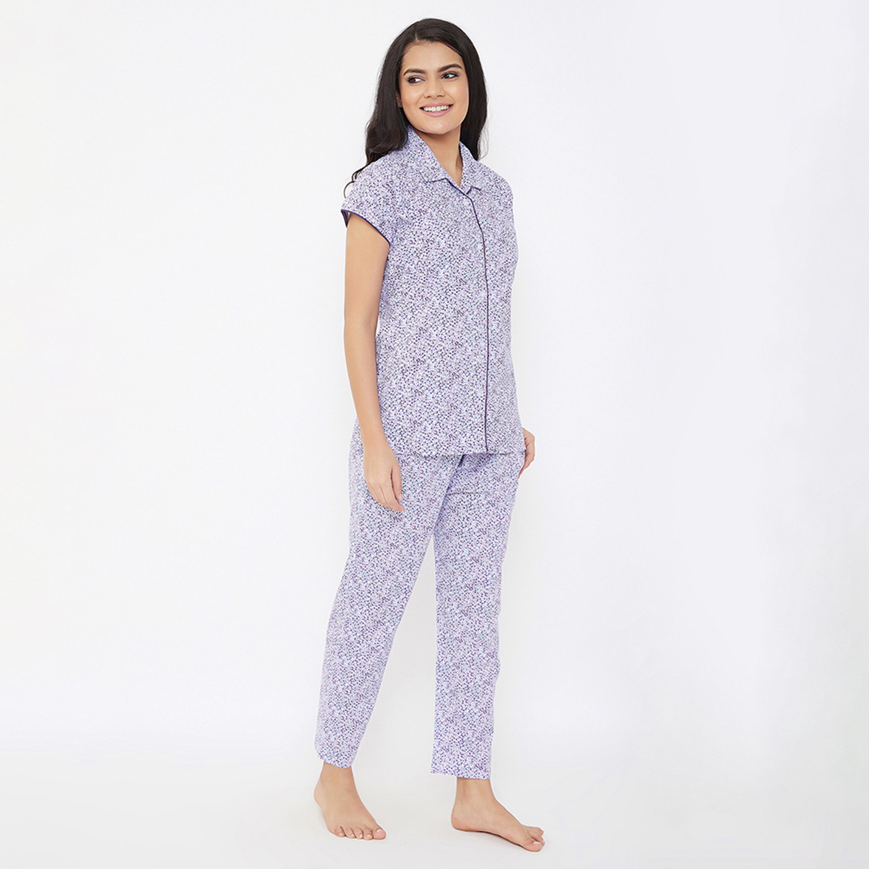 Clovia Button Down Women's Shirt & Pyjama Set in Multicolour - Cotton Rich-women-clothing-nightwear-pyjamas-longsets-image-3