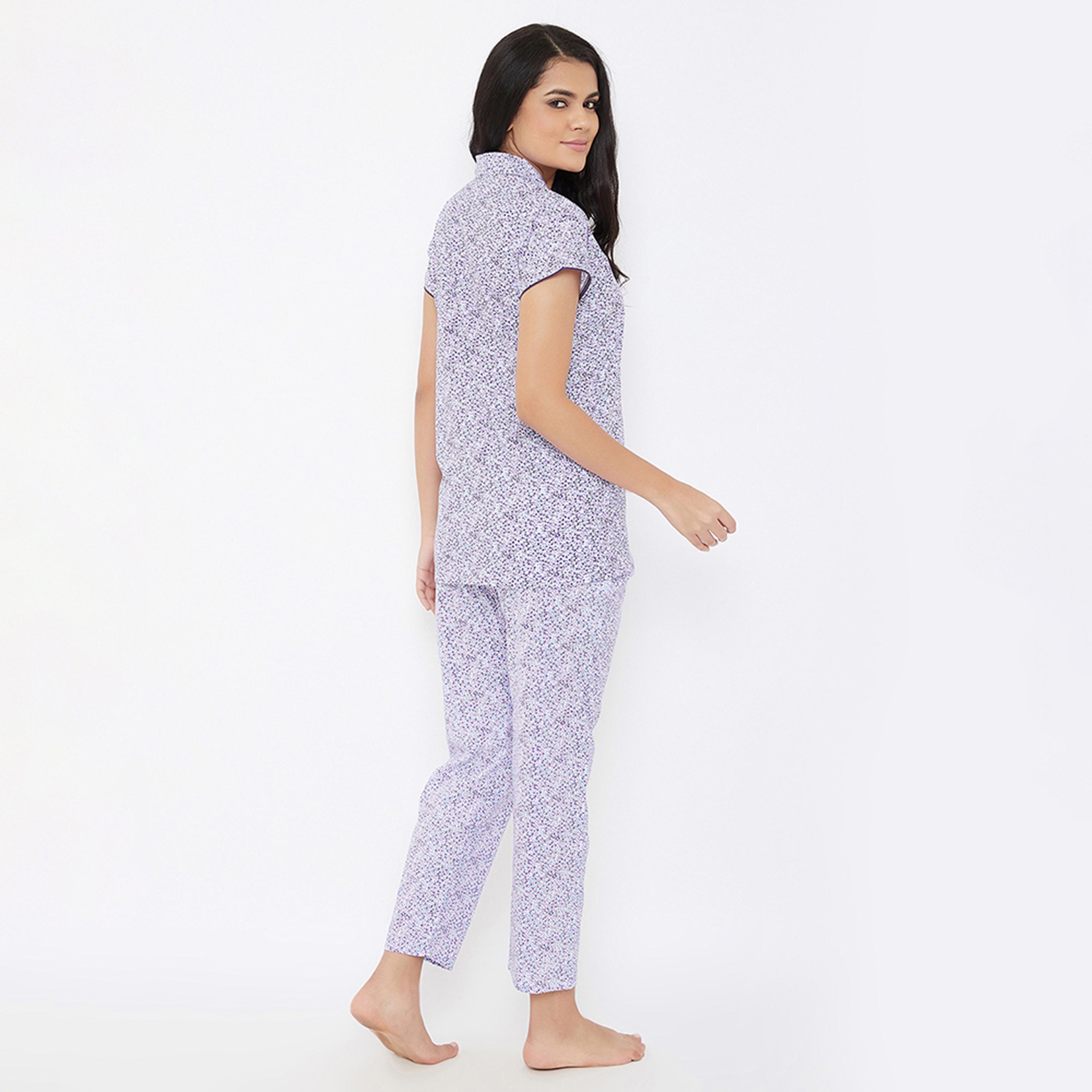 Clovia Button Down Women's Shirt & Pyjama Set in Multicolour - Cotton Rich-women-clothing-nightwear-pyjamas-longsets-image-4