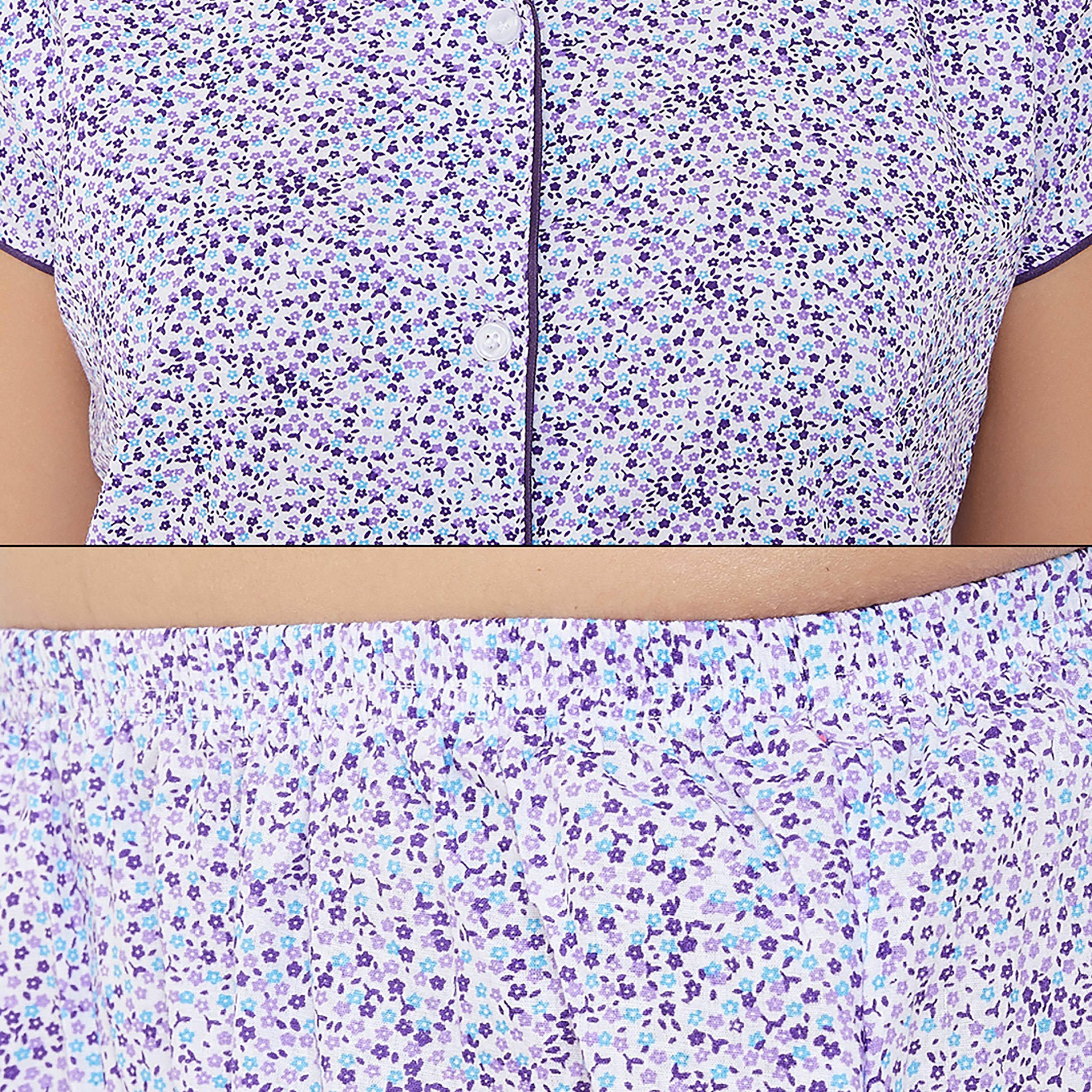 Clovia Button Down Women's Shirt & Pyjama Set in Multicolour - Cotton Rich-women-clothing-nightwear-pyjamas-longsets-image-5