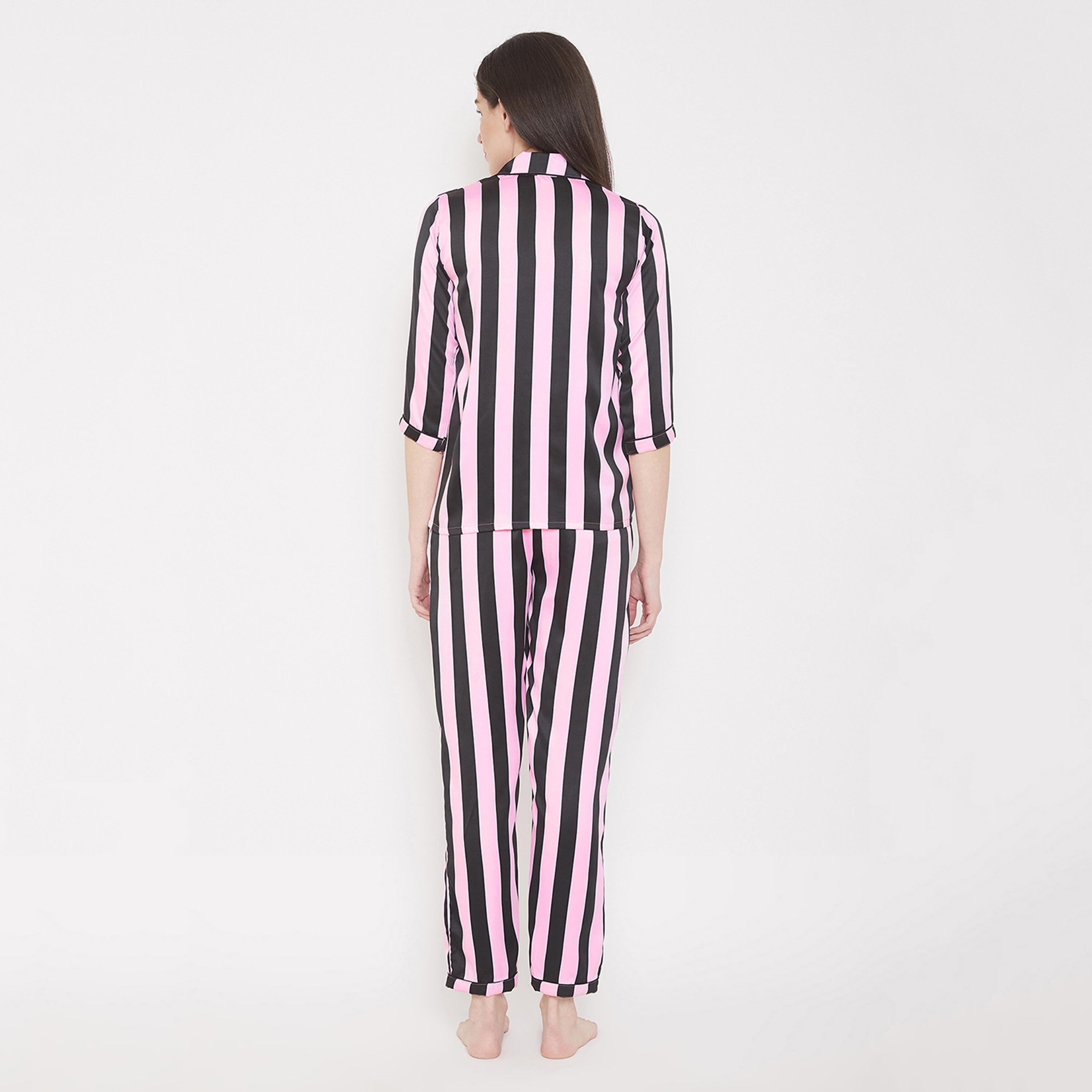Clovia Set of Stripes Collared Shirt with Pyjama-women-clothing-nightwear-pyjamas-longsets-image-6