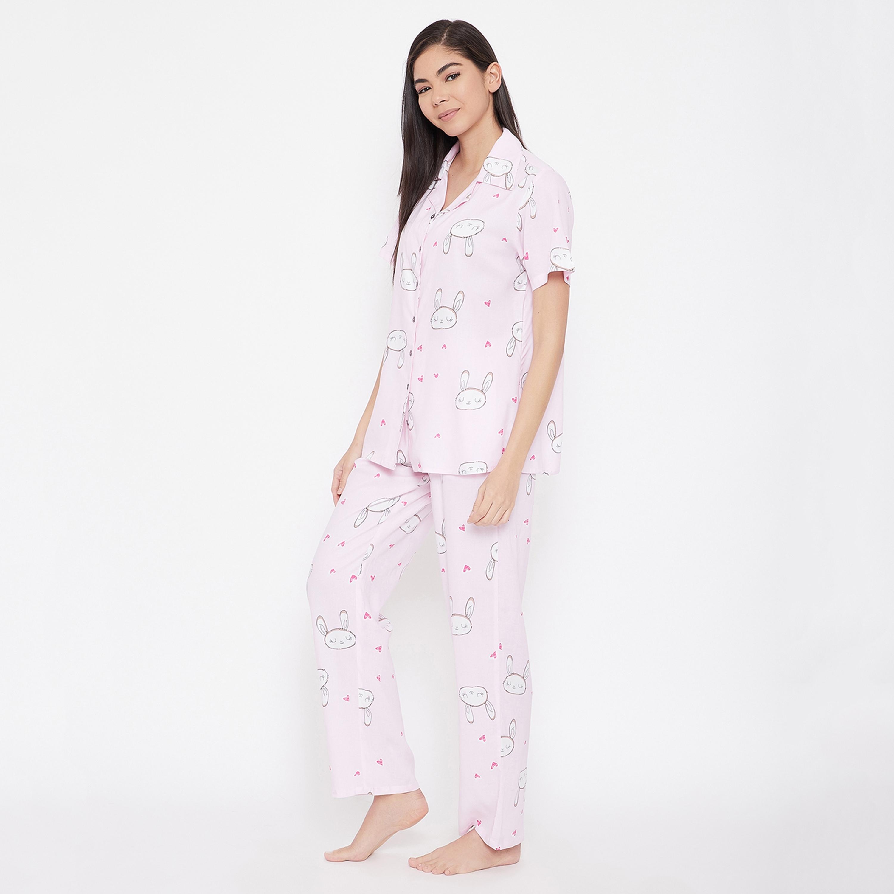 Clovia Set of Printed Collared Shirt with Pyjama-women-clothing-nightwear-pyjamas-longsets-image-3