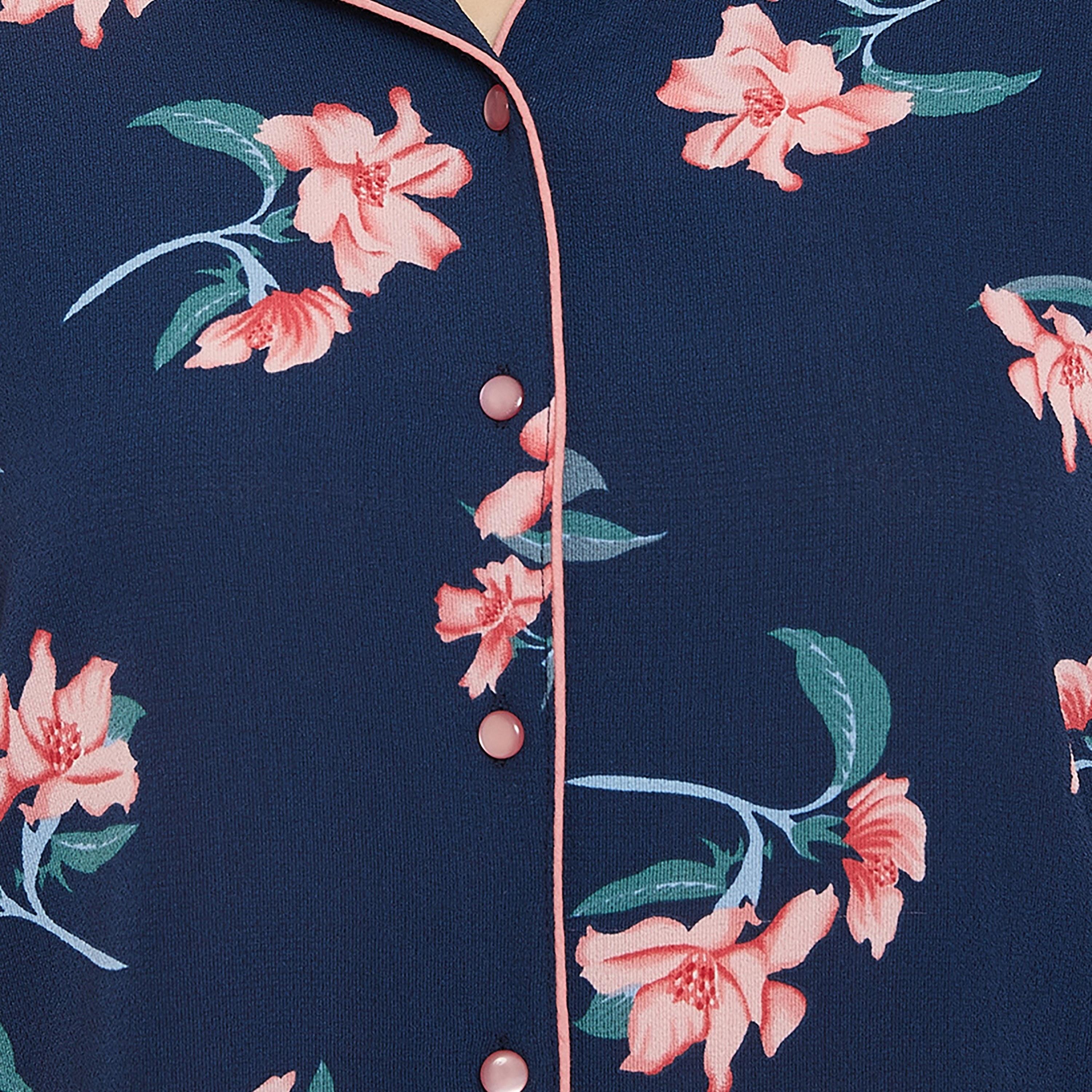 Clovia Set of Floral Collared Shirt with Pyjama-women-clothing-nightwear-pyjamas-longsets-image-4