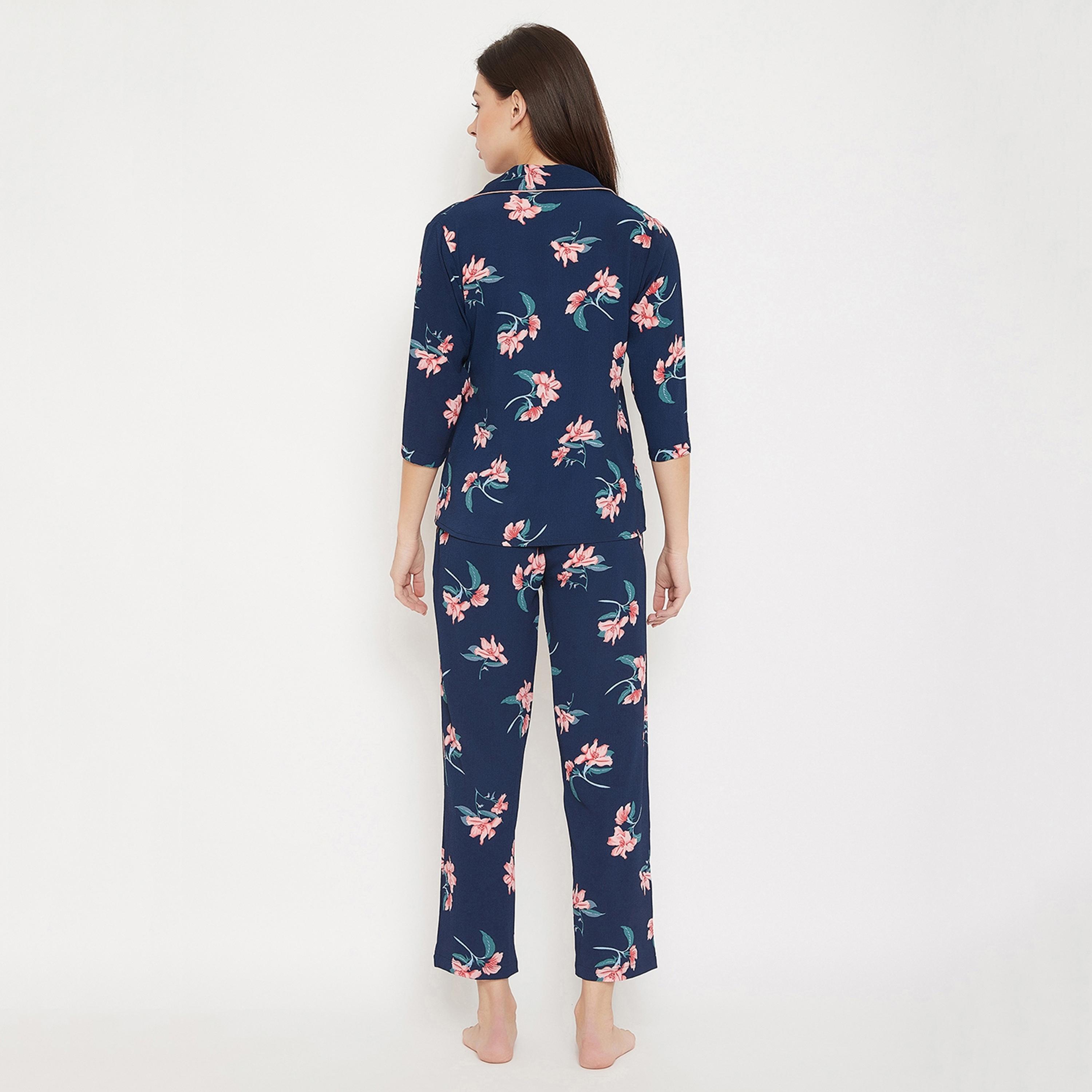 Clovia Set of Floral Collared Shirt with Pyjama-women-clothing-nightwear-pyjamas-longsets-image-6