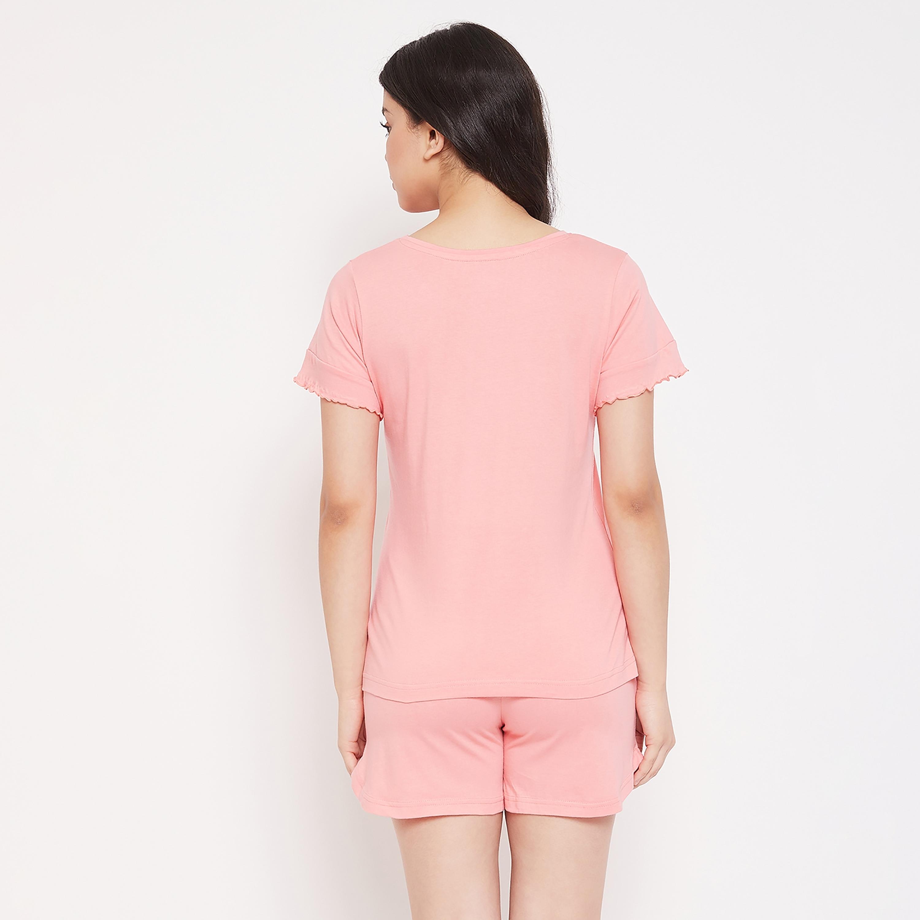 Clovia Set of Graphic Round Neck T-Shirt with Shorts-women-clothing-nightwear-pyjamas-longsets-image-6