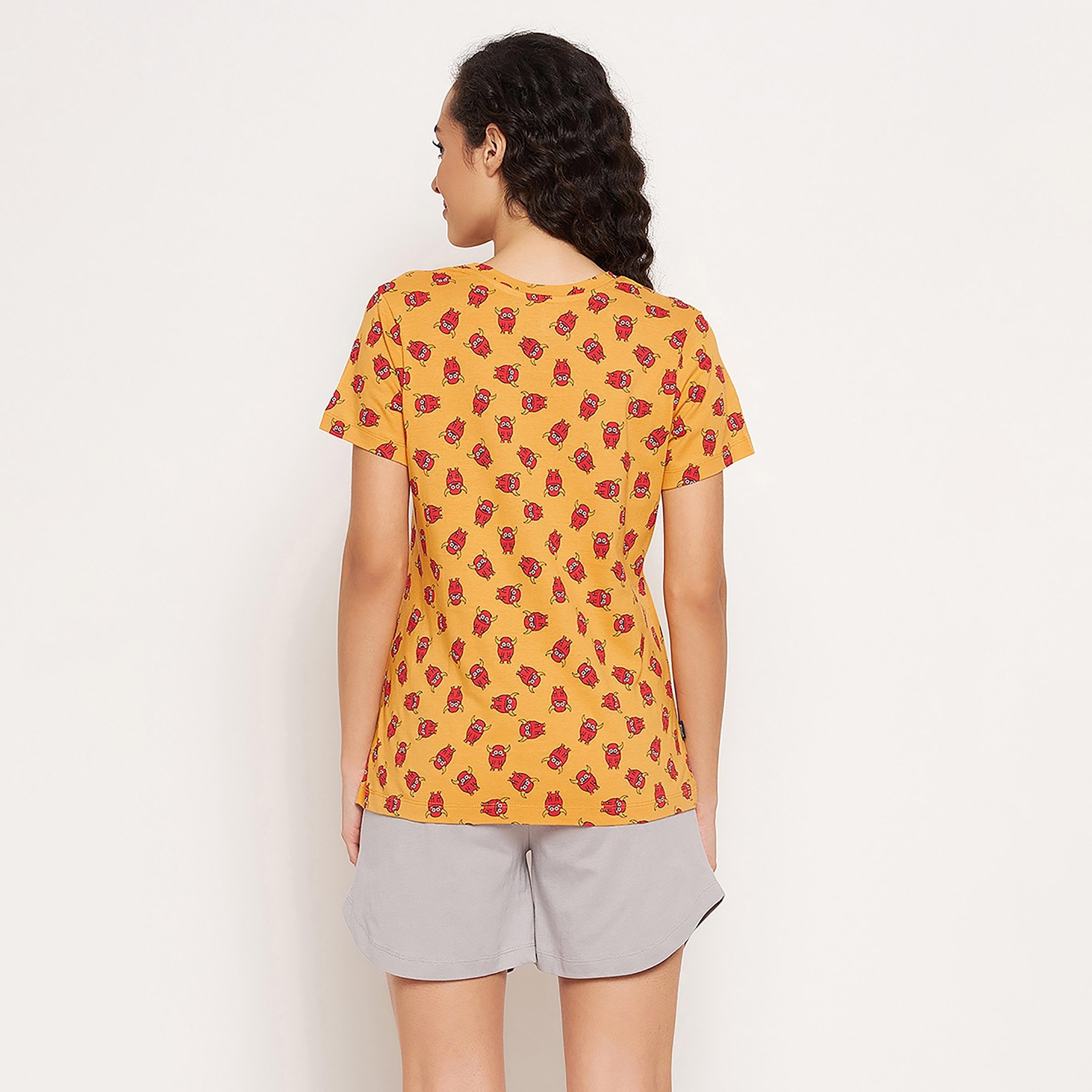 Clovia Set of Printed Round Neck T-Shirt with Shorts-women-clothing-nightwear-pyjamas-longsets-image-6