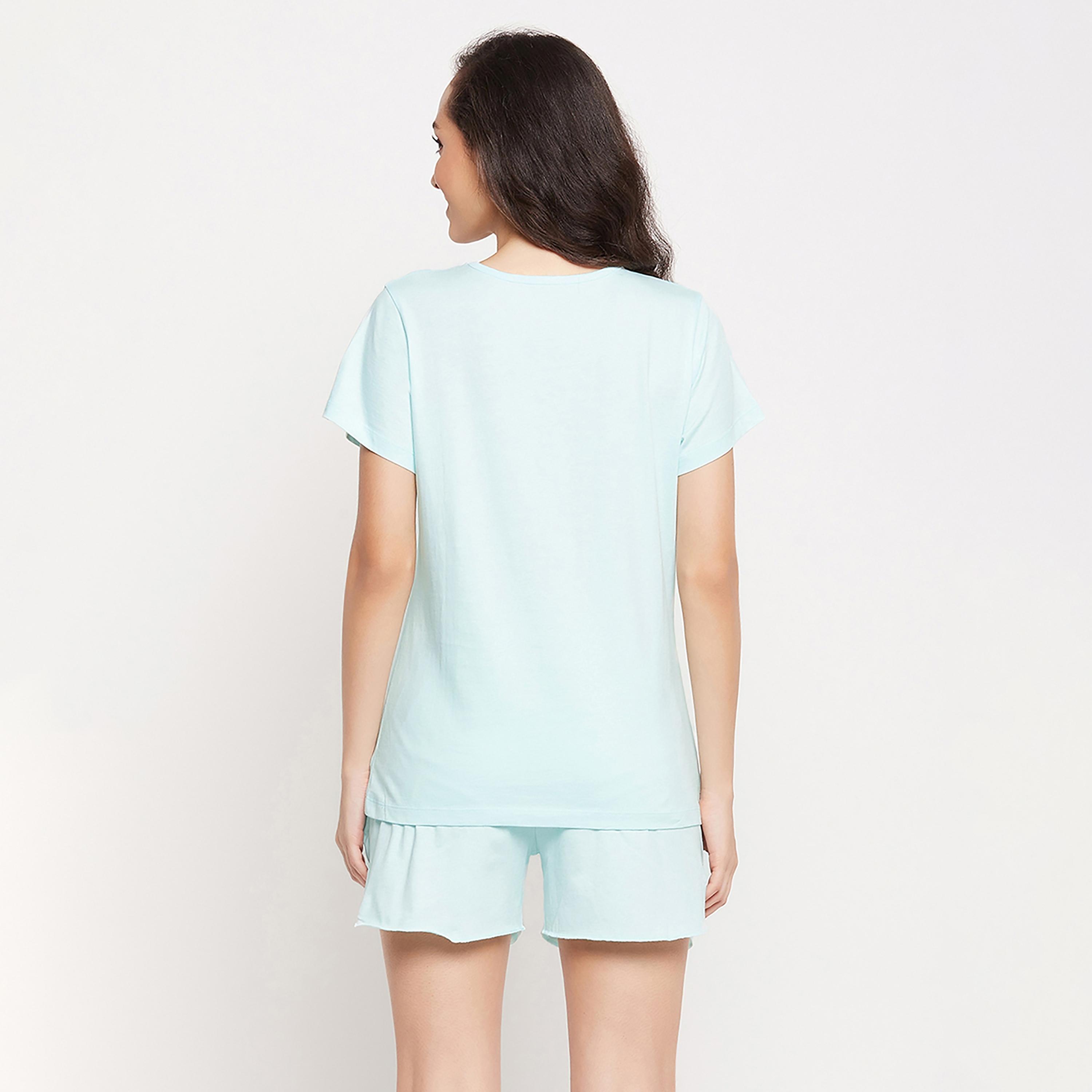 Clovia Set of Graphic V-Neck T-Shirt with Shorts-women-clothing-nightwear-pyjamas-longsets-image-6