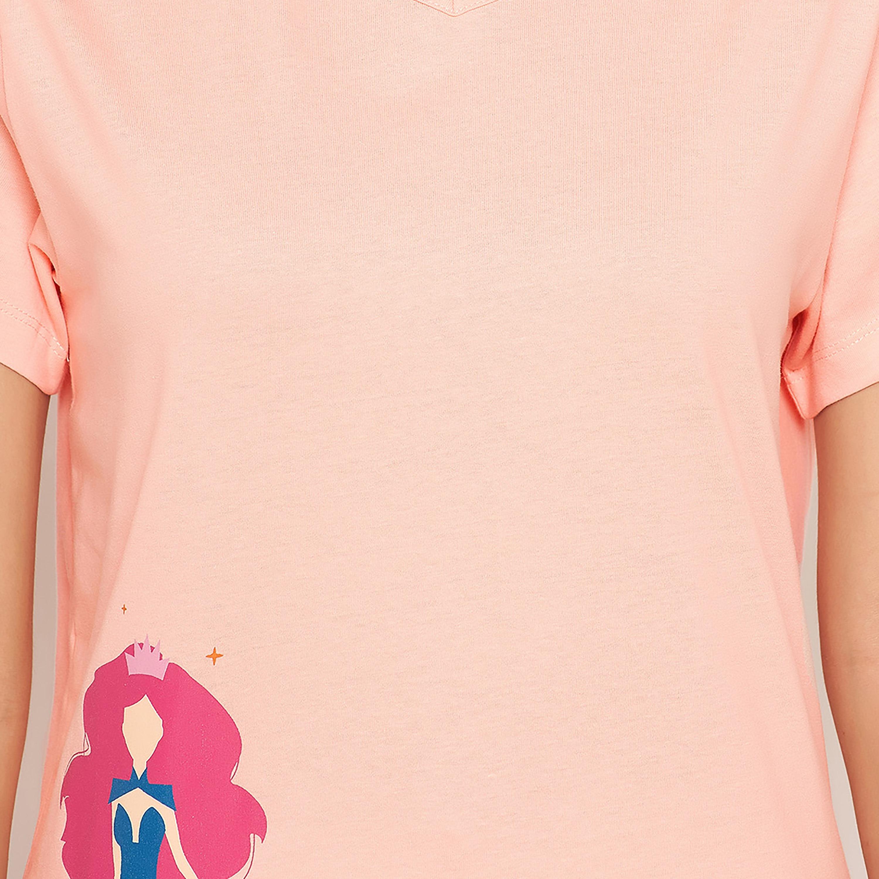 Clovia Set of Graphic V-Neck T-Shirt with Shorts-women-clothing-nightwear-pyjamas-longsets-image-4