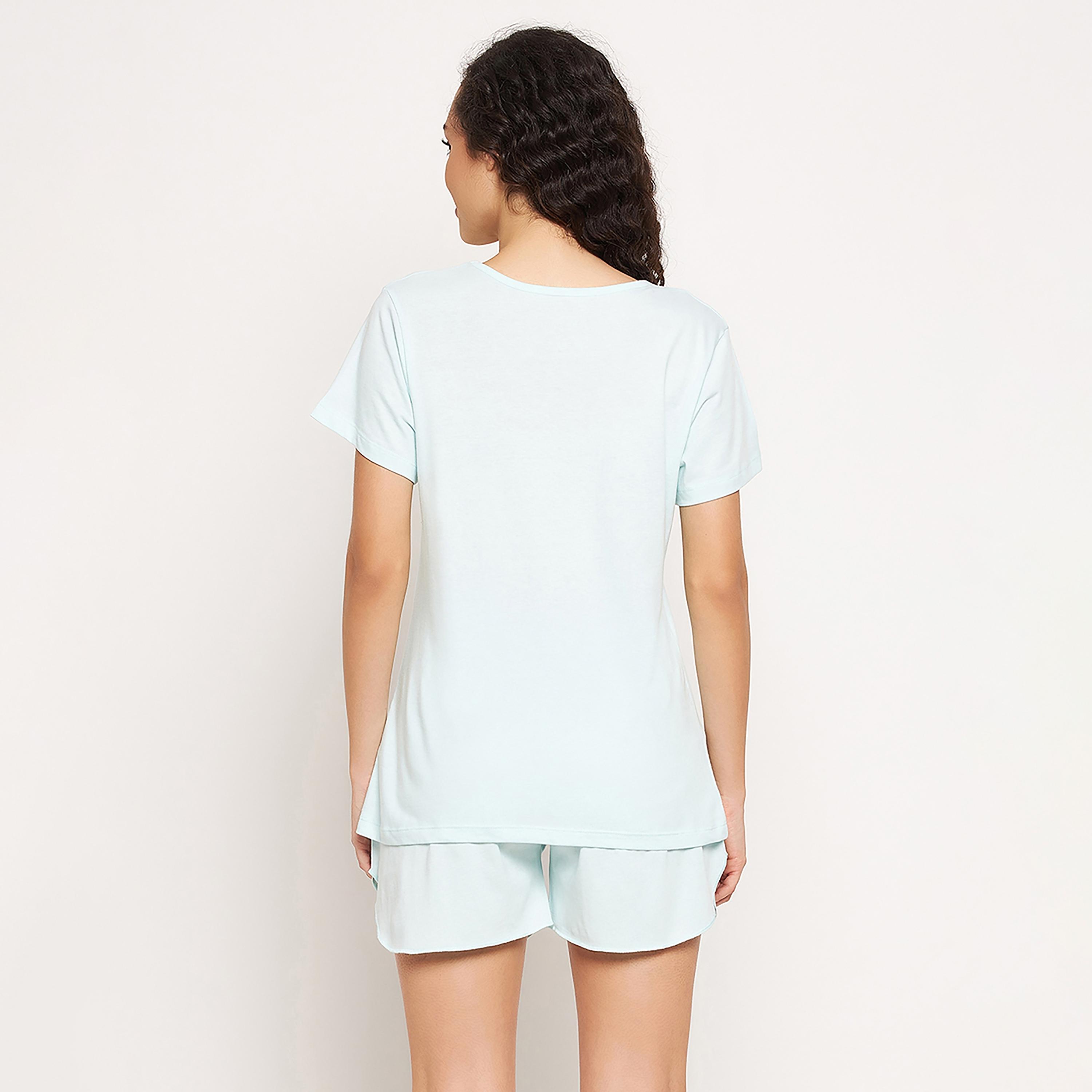 Clovia Set of Graphic V-Neck T-Shirt with Shorts-women-clothing-nightwear-pyjamas-longsets-image-6