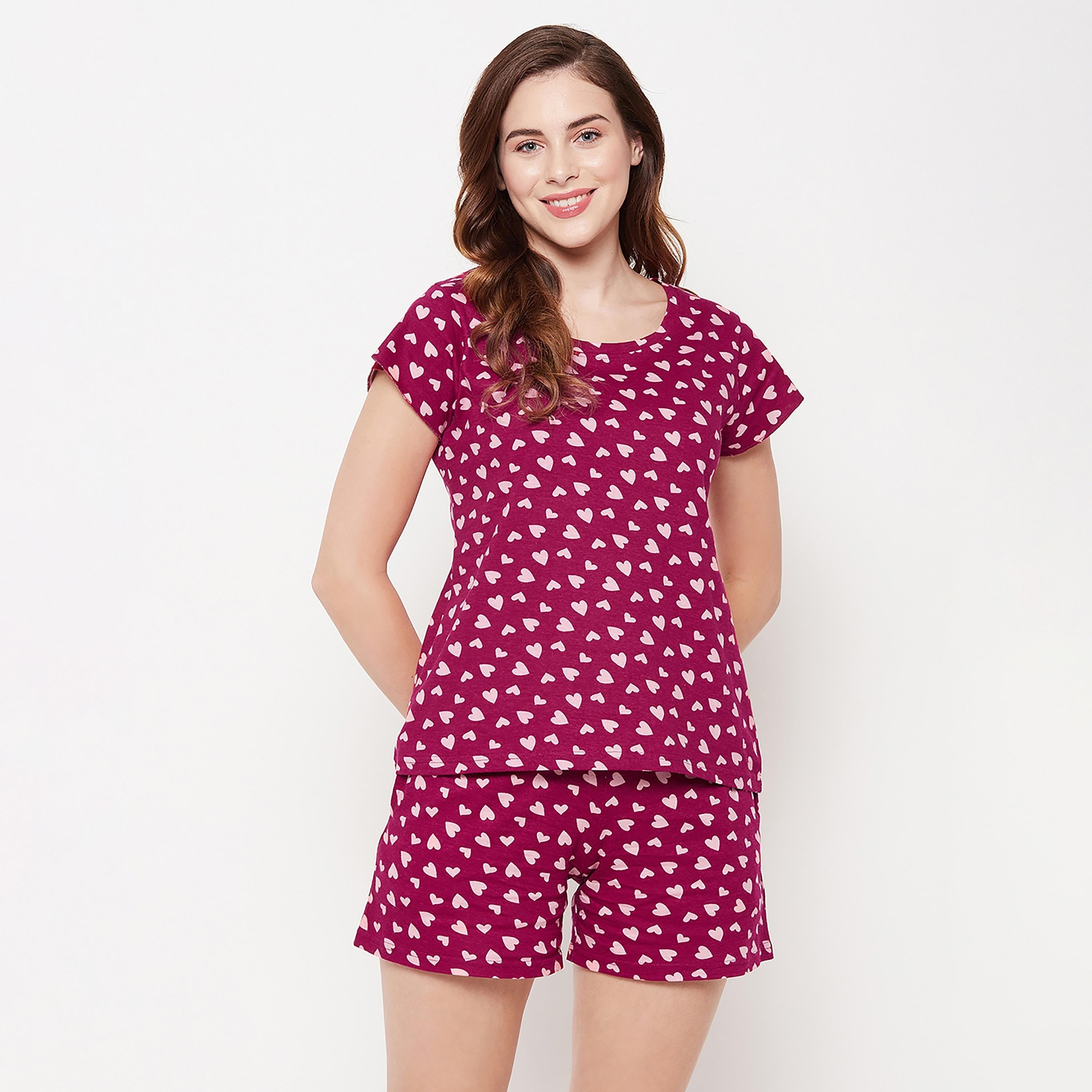 Clovia Set of Printed Round Neck Top with Shorts-women-clothing-nightwear-pyjamas-longsets-image-2