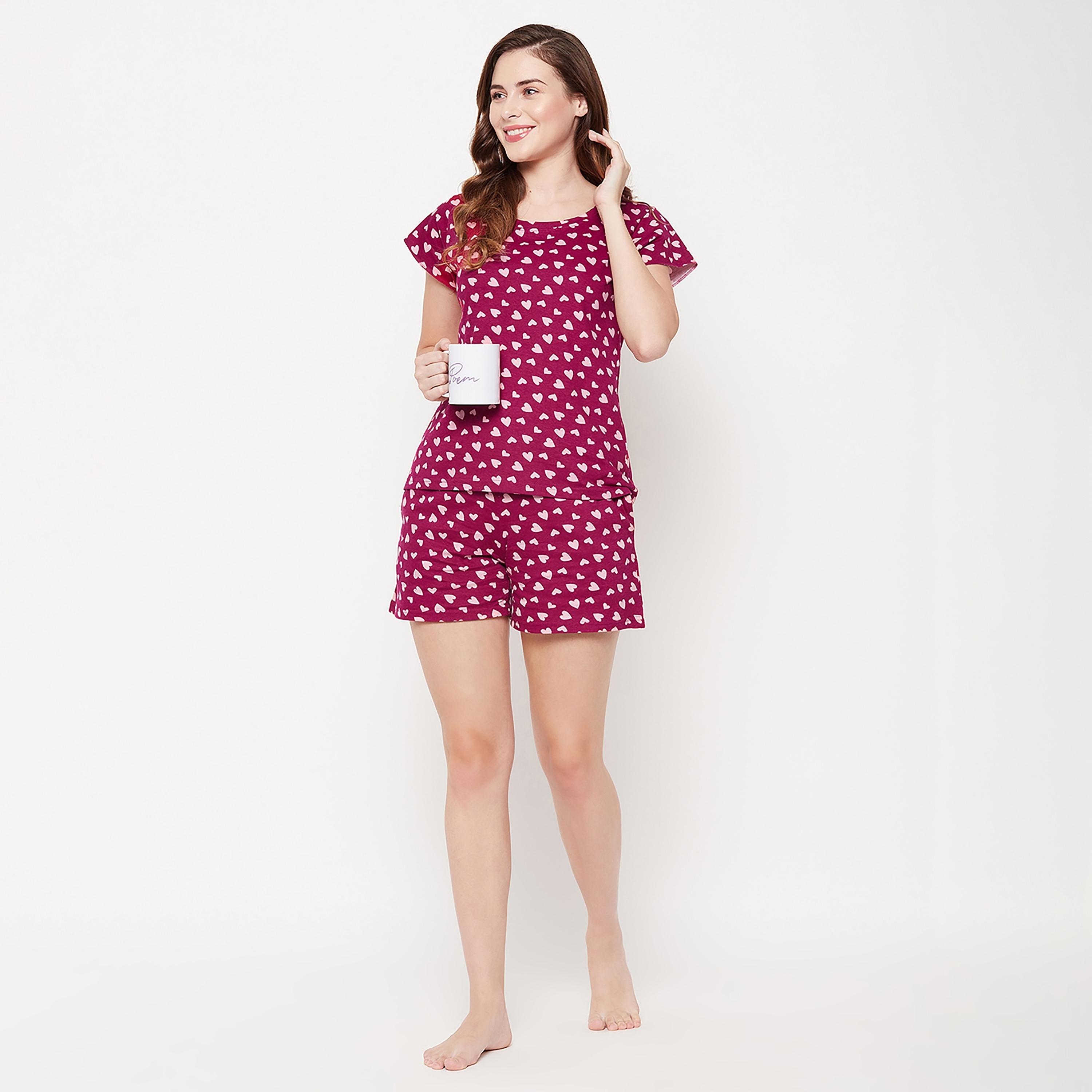 Clovia Set of Printed Round Neck Top with Shorts-women-clothing-nightwear-pyjamas-longsets-image-3