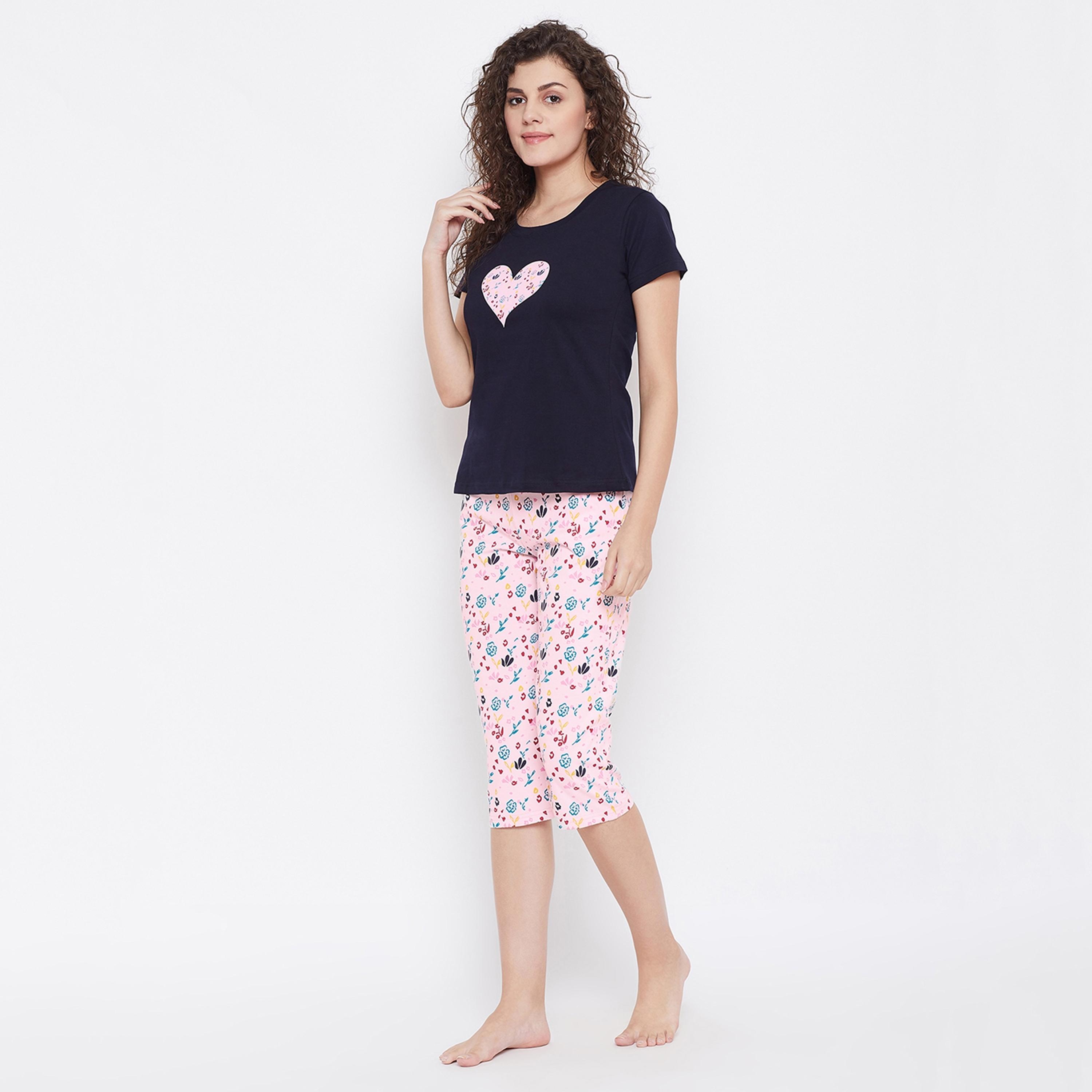Clovia Set of Printed Round Neck T-Shirt with Capri-women-clothing-nightwear-pyjamas-longsets-image-3