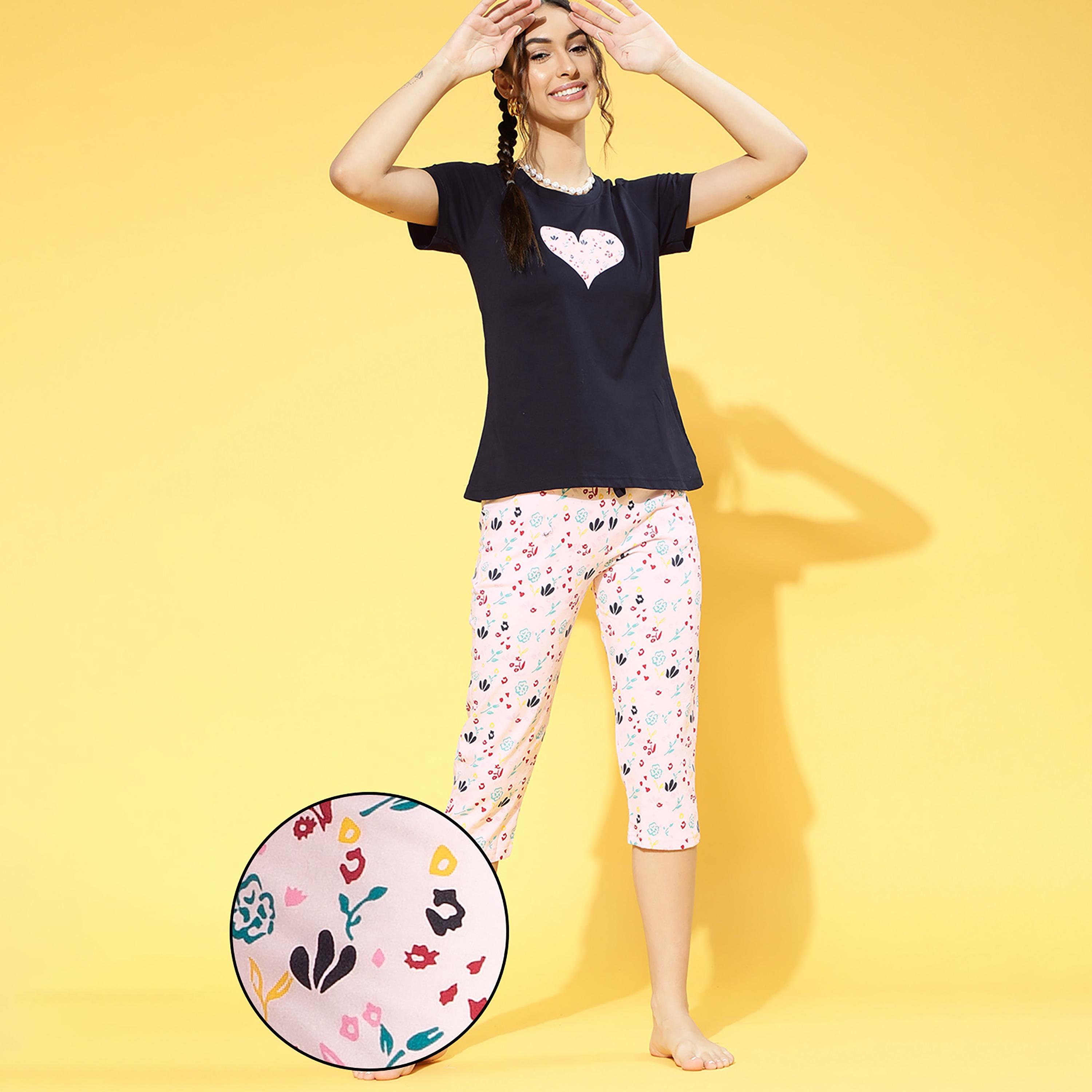 Clovia Set of Printed Round Neck T-Shirt with Capri-women-clothing-nightwear-pyjamas-longsets-image-1