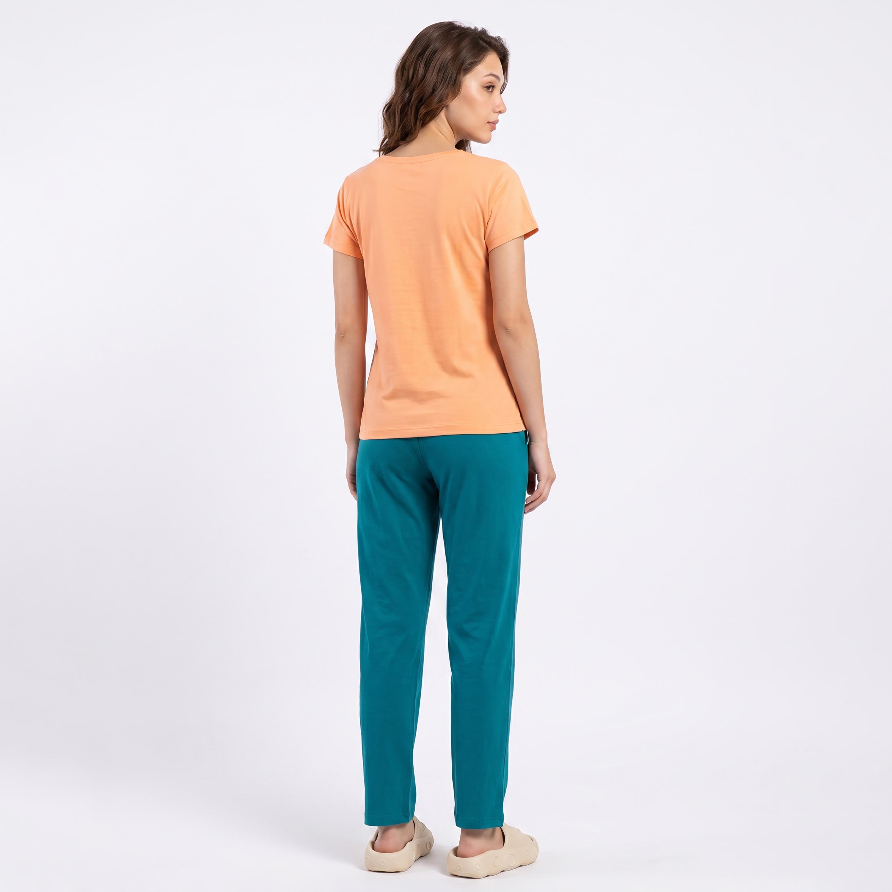 Clovia Graphic Print Women's Top & Chic Basic Pyjama Set in Orange Colour - Cotton-women-clothing-nightwear-pyjamas-longsets-image-4