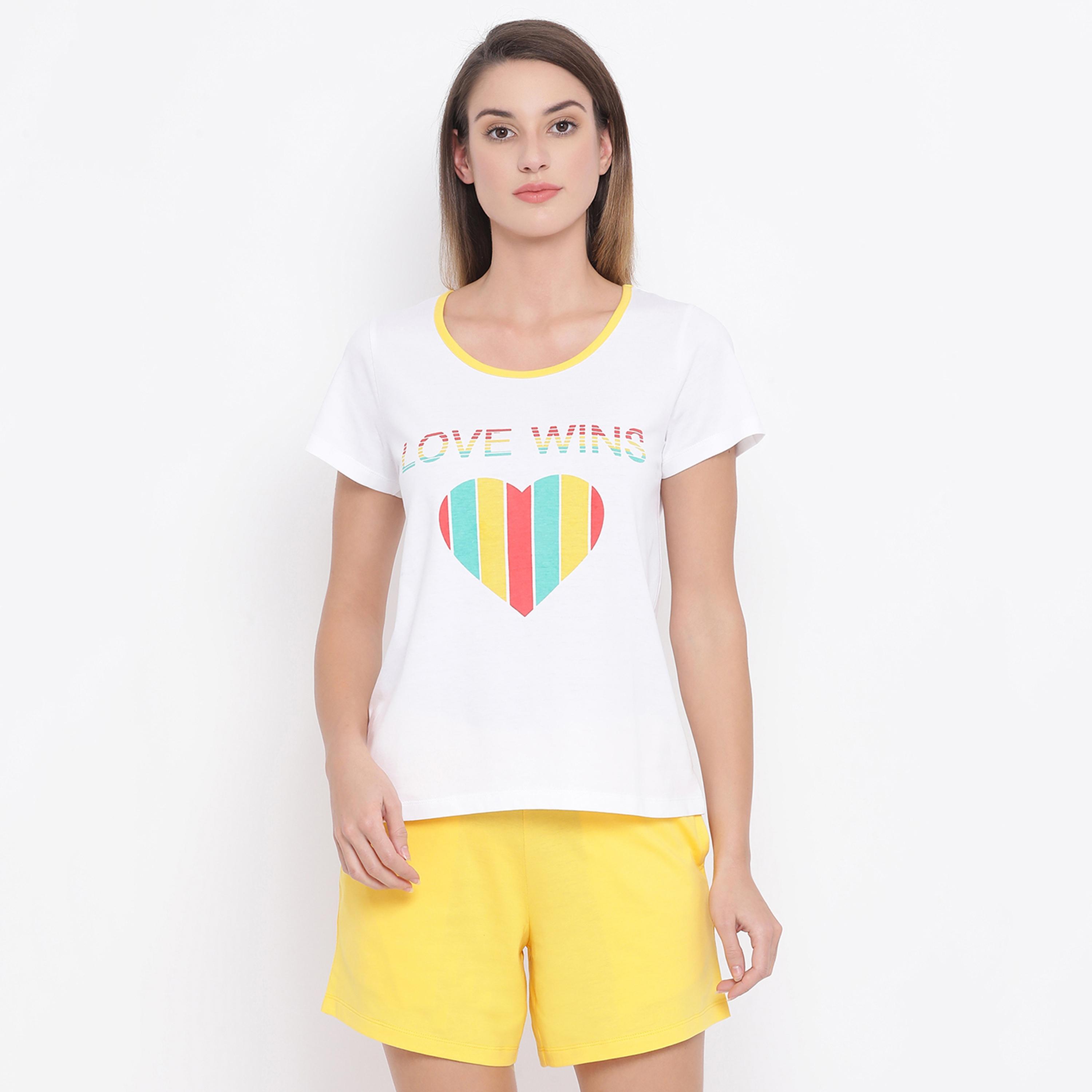 Clovia Set of Printed Round Neck T-Shirt with Shorts-women-clothing-nightwear-pyjamas-longsets-image-2