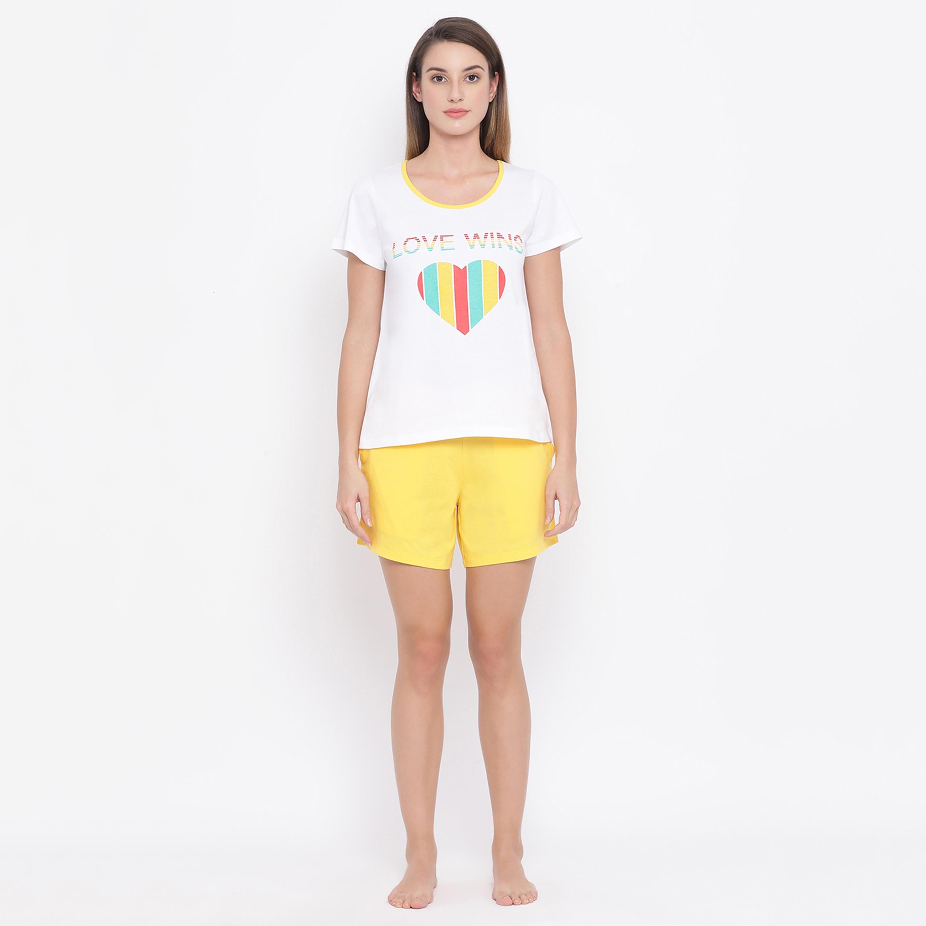 Clovia Set of Printed Round Neck T-Shirt with Shorts-women-clothing-nightwear-pyjamas-longsets-image-3