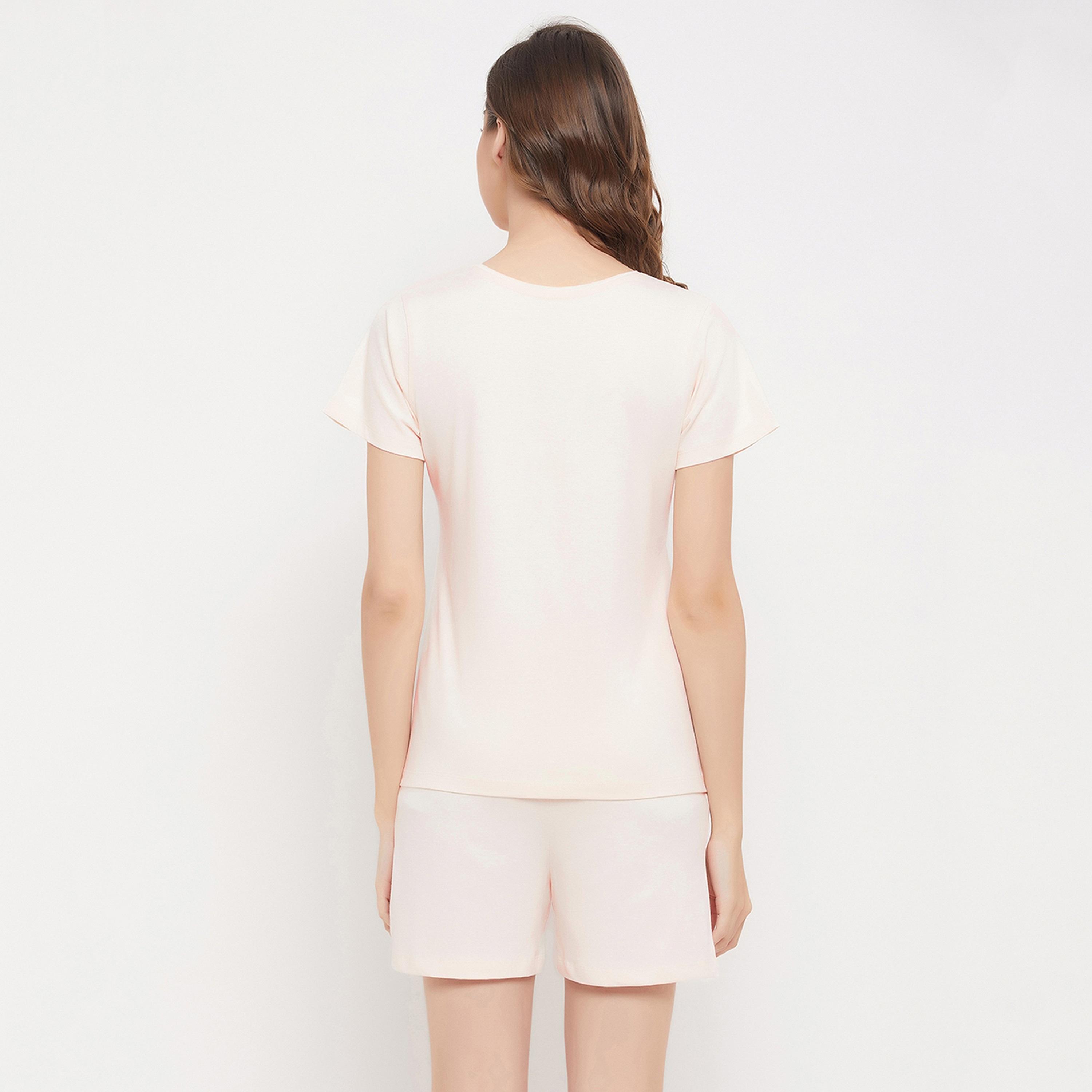 Clovia Women's Cow Print Top & Chic Basic Shorts Set in Off-White - Pure Cotton-women-clothing-nightwear-pyjamas-longsets-image-5