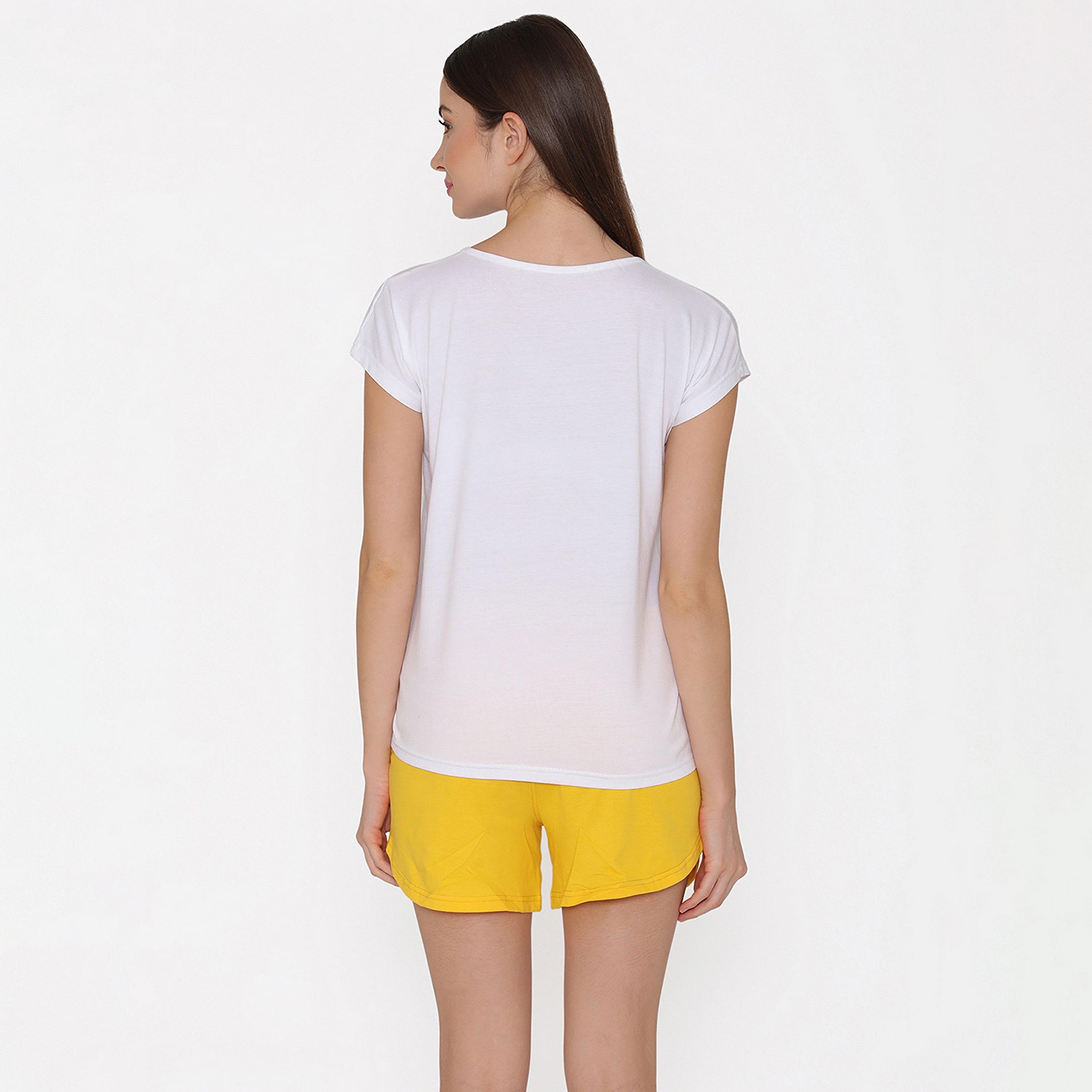 Clovia Women's Pineapple Print Top & Shorts in White & Yellow - Cotton-women-clothing-nightwear-pyjamas-longsets-image-5