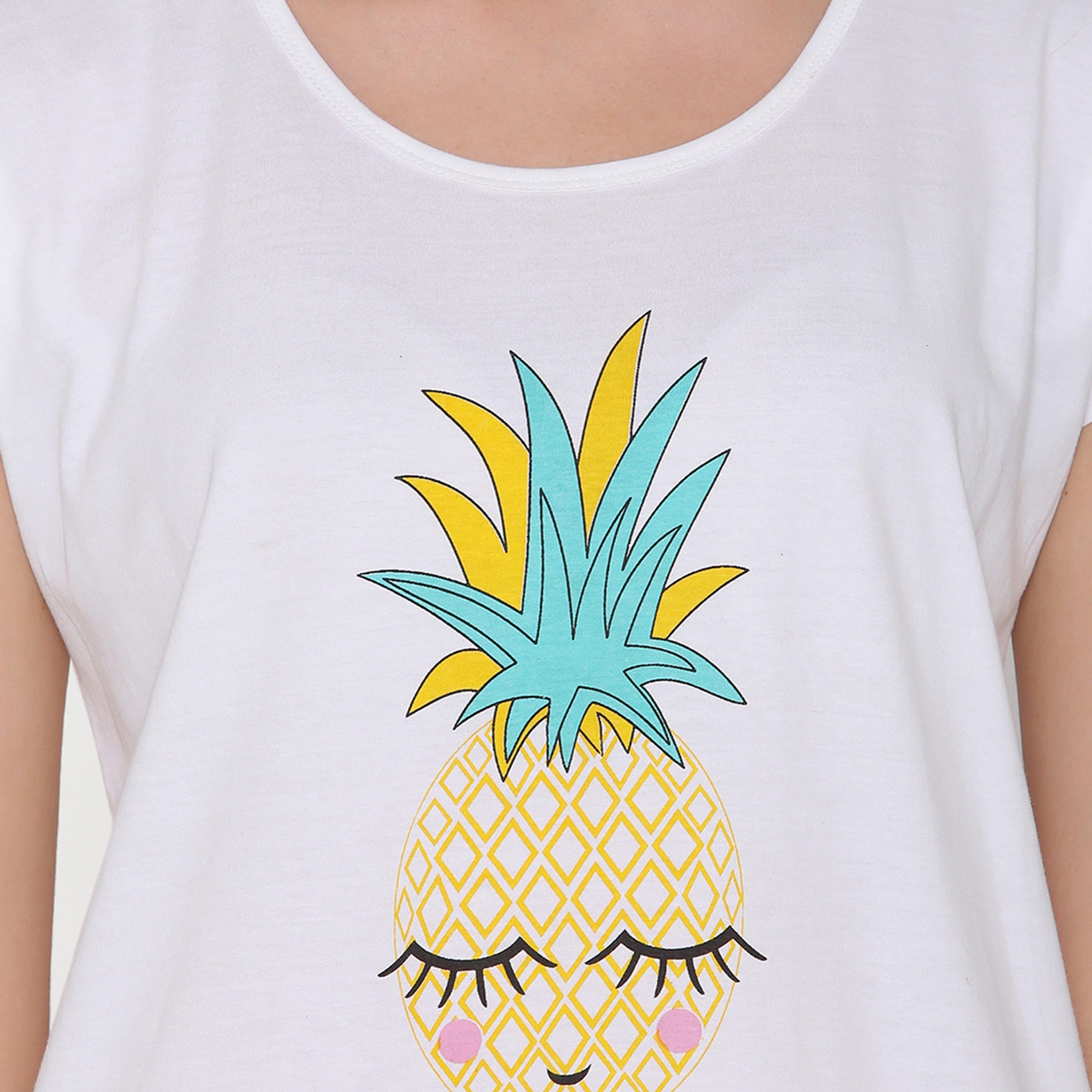 Clovia Women's Pineapple Print Top & Shorts in White & Yellow - Cotton-women-clothing-nightwear-pyjamas-longsets-image-6
