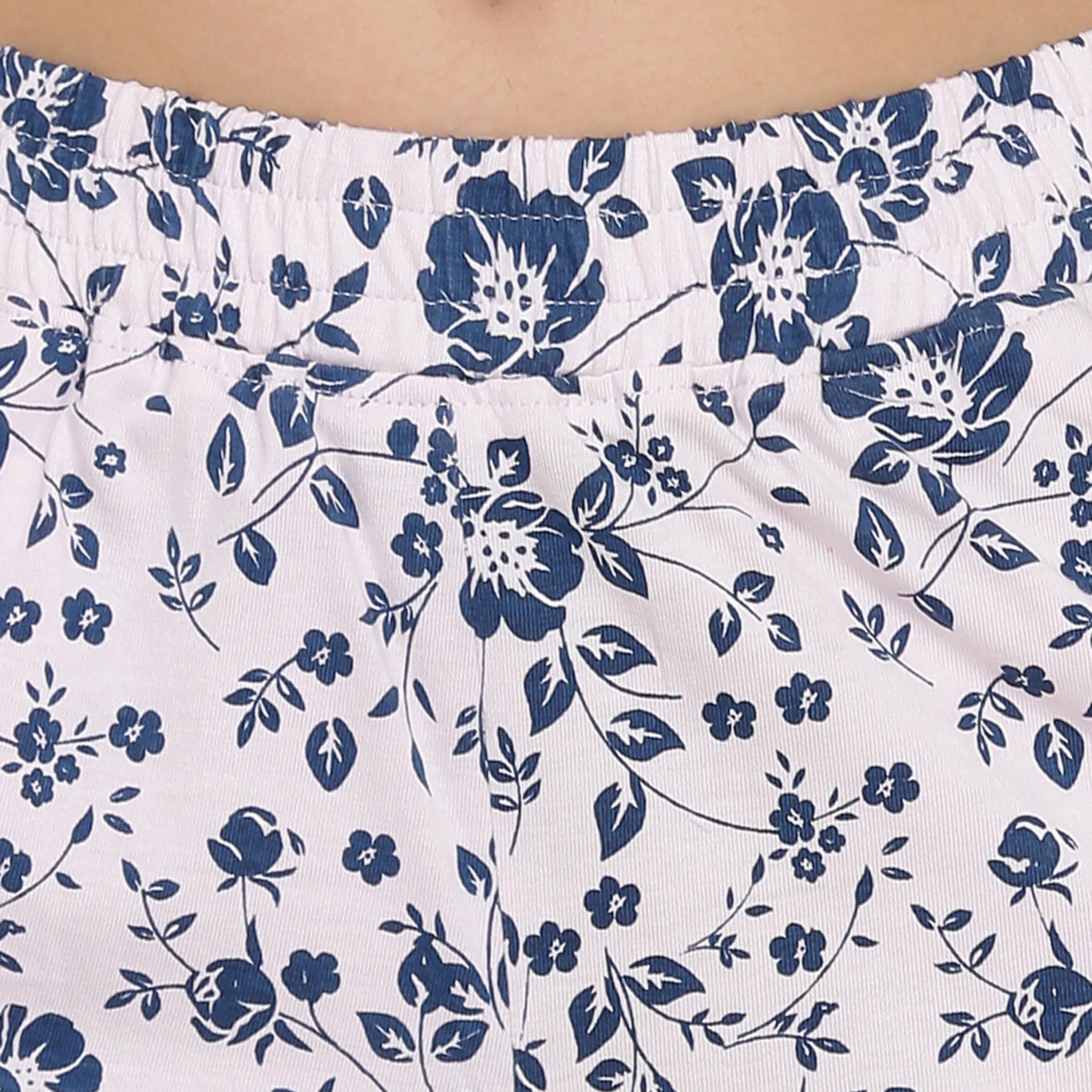 Clovia Women's Pretty Floral Top & Floral Print Shorts Set in Dark Grey & White- Pure Cotton-women-clothing-nightwear-pyjamas-longsets-image-6