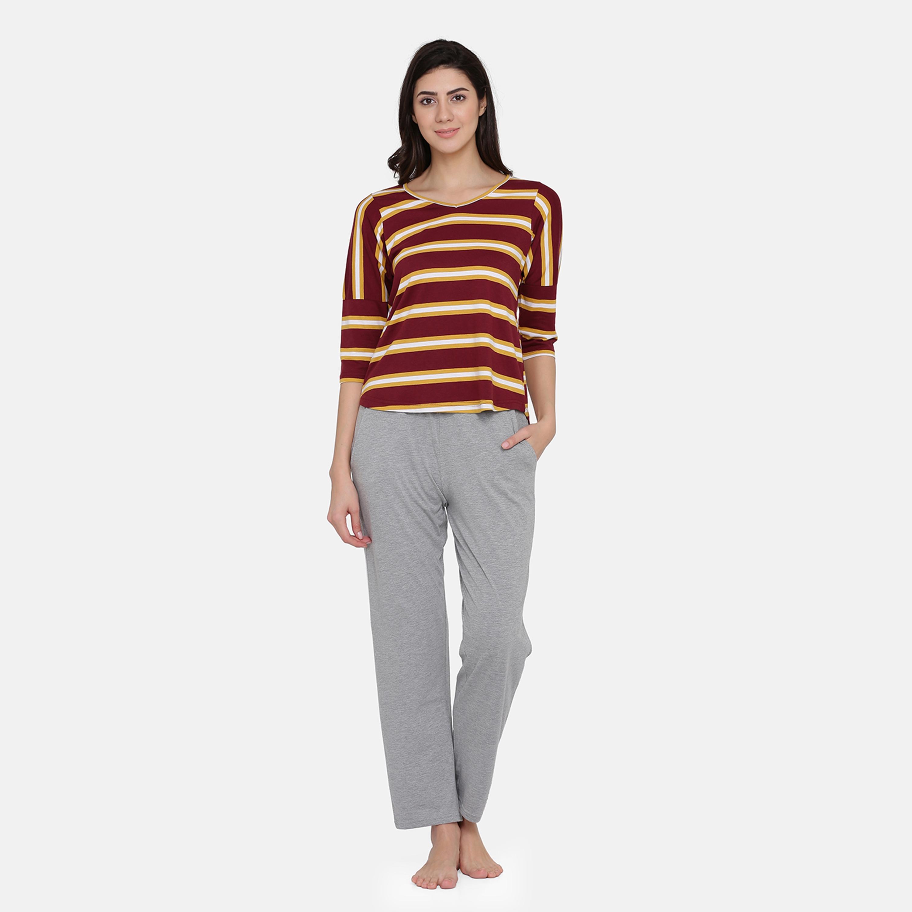 Clovia Set of Stripes Round Neck Top with Pyjama-women-clothing-nightwear-pyjamas-longsets-image-3