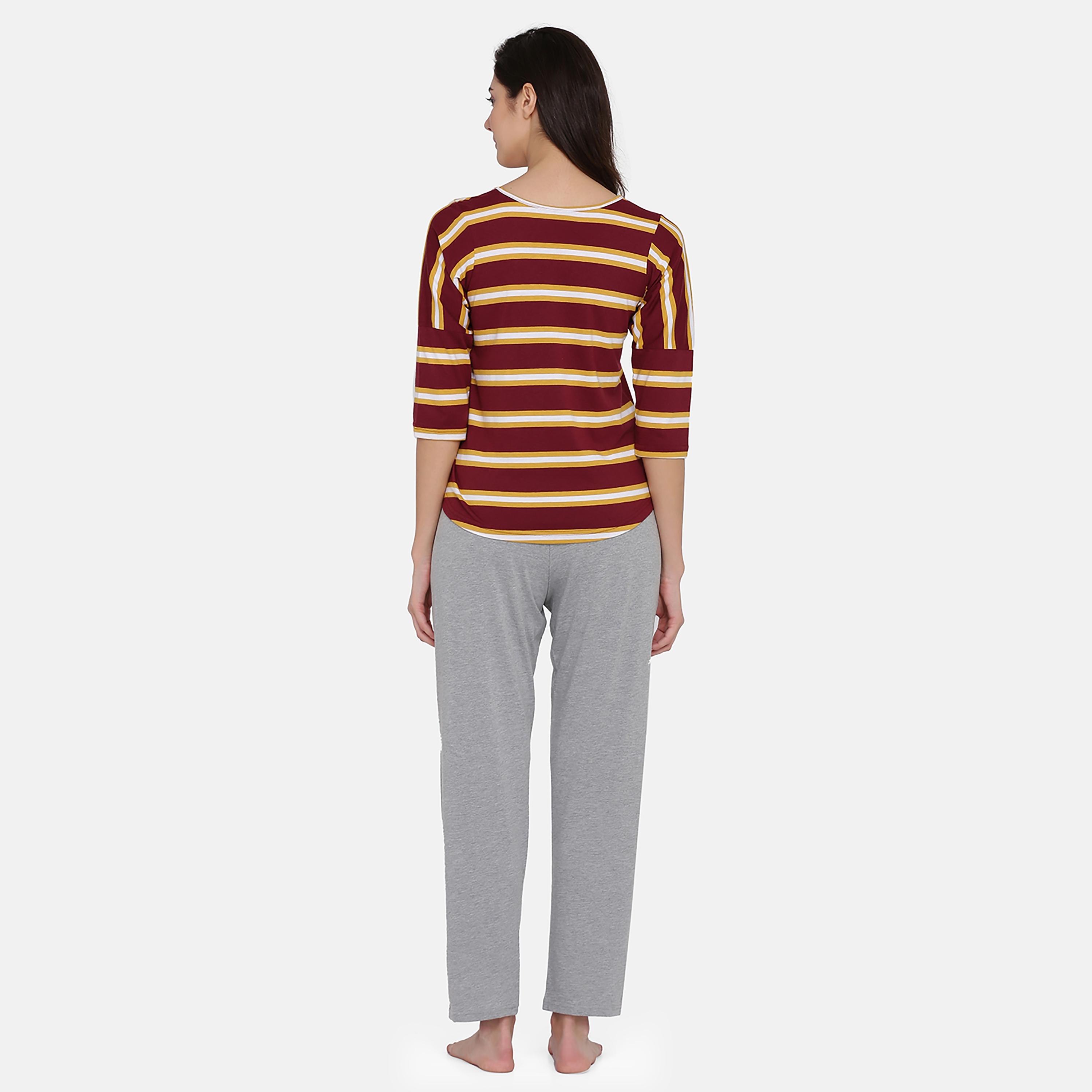 Clovia Set of Stripes Round Neck Top with Pyjama-women-clothing-nightwear-pyjamas-longsets-image-5