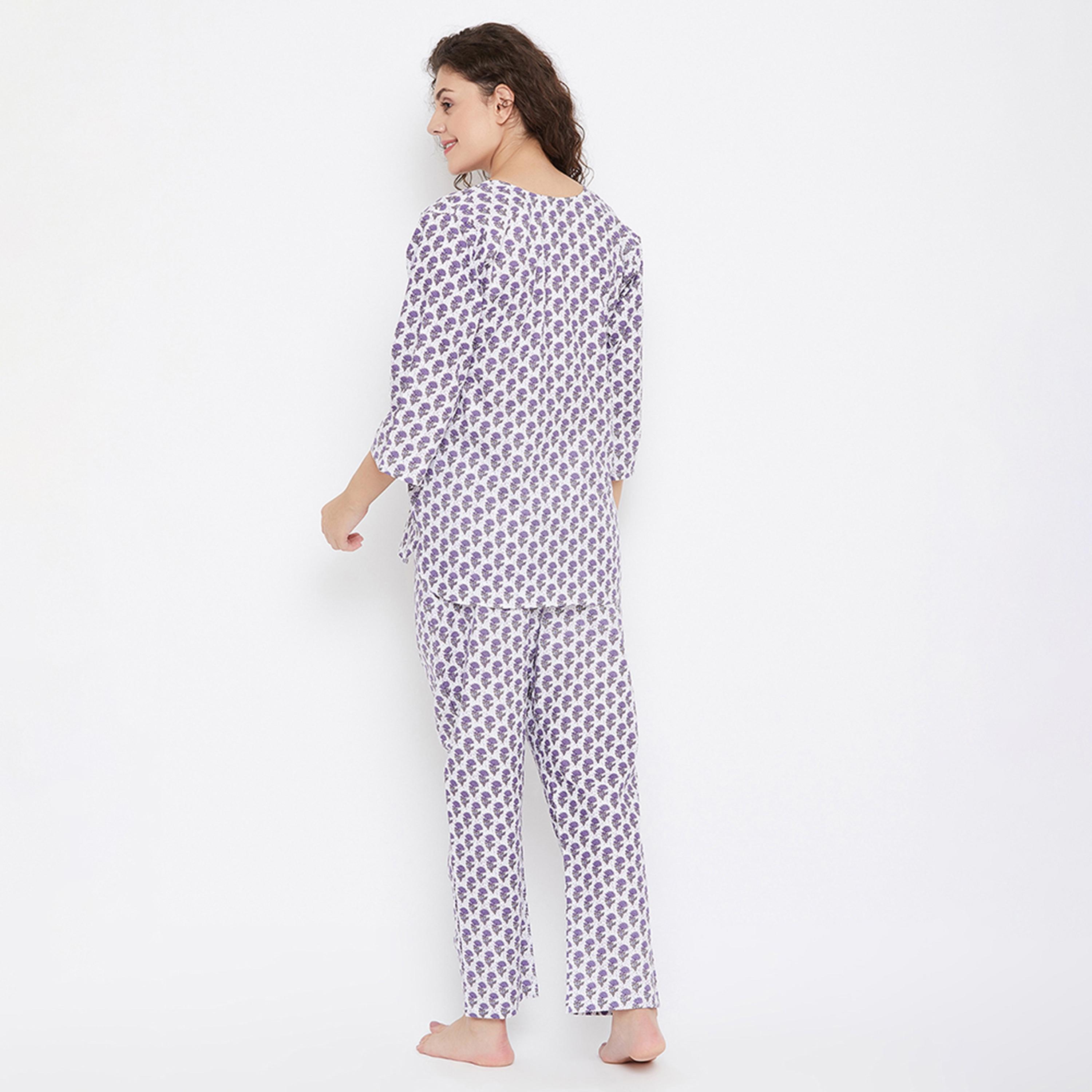 طقم توب وبيجامة "بريتي فلورالز" - قطن أزرق من كلوفيا-women-clothing-nightwear-pyjamas-longsets-image-4