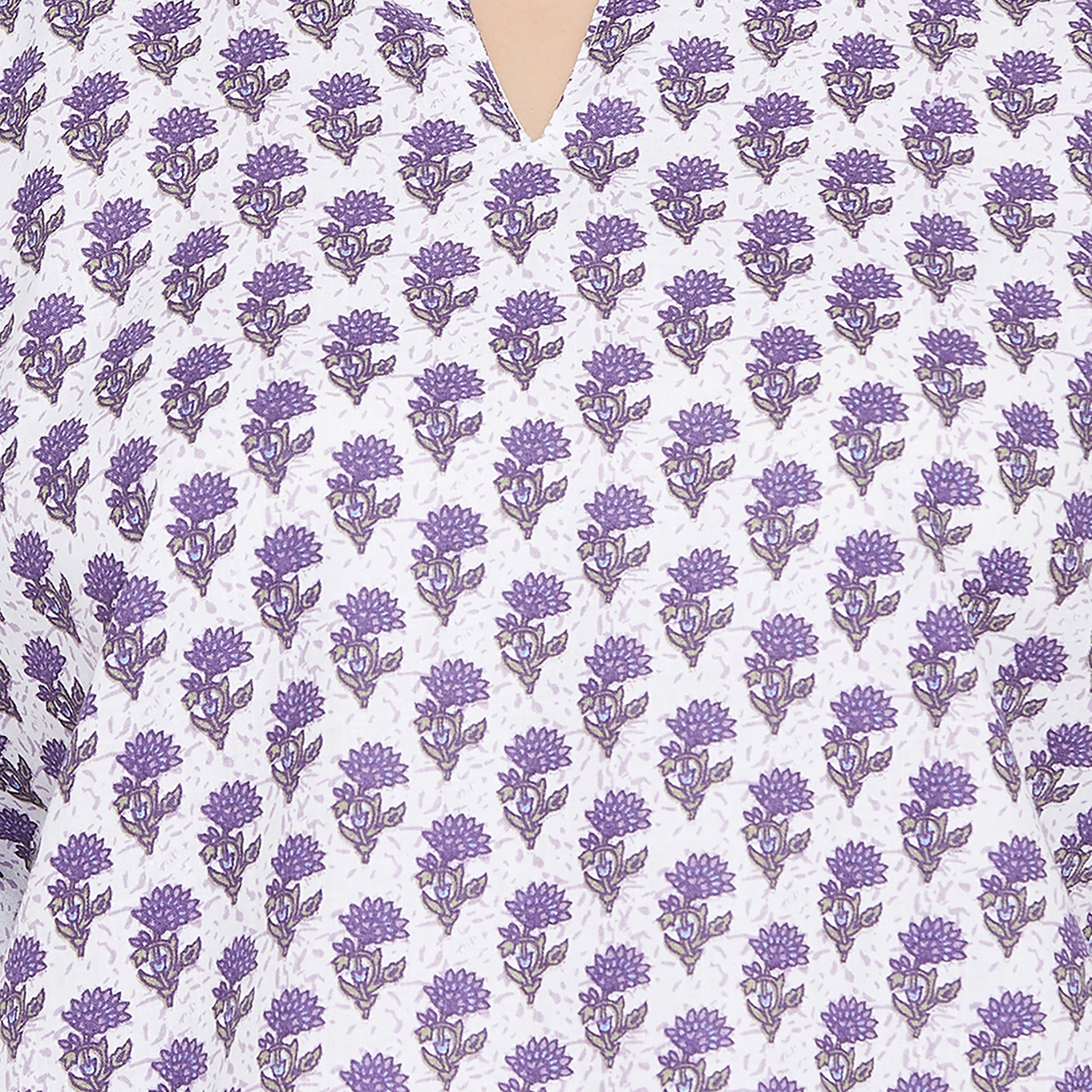Clovia Pretty Florals Women's Top & Pyjama in Blue - Cotton-women-clothing-nightwear-pyjamas-longsets-image-5