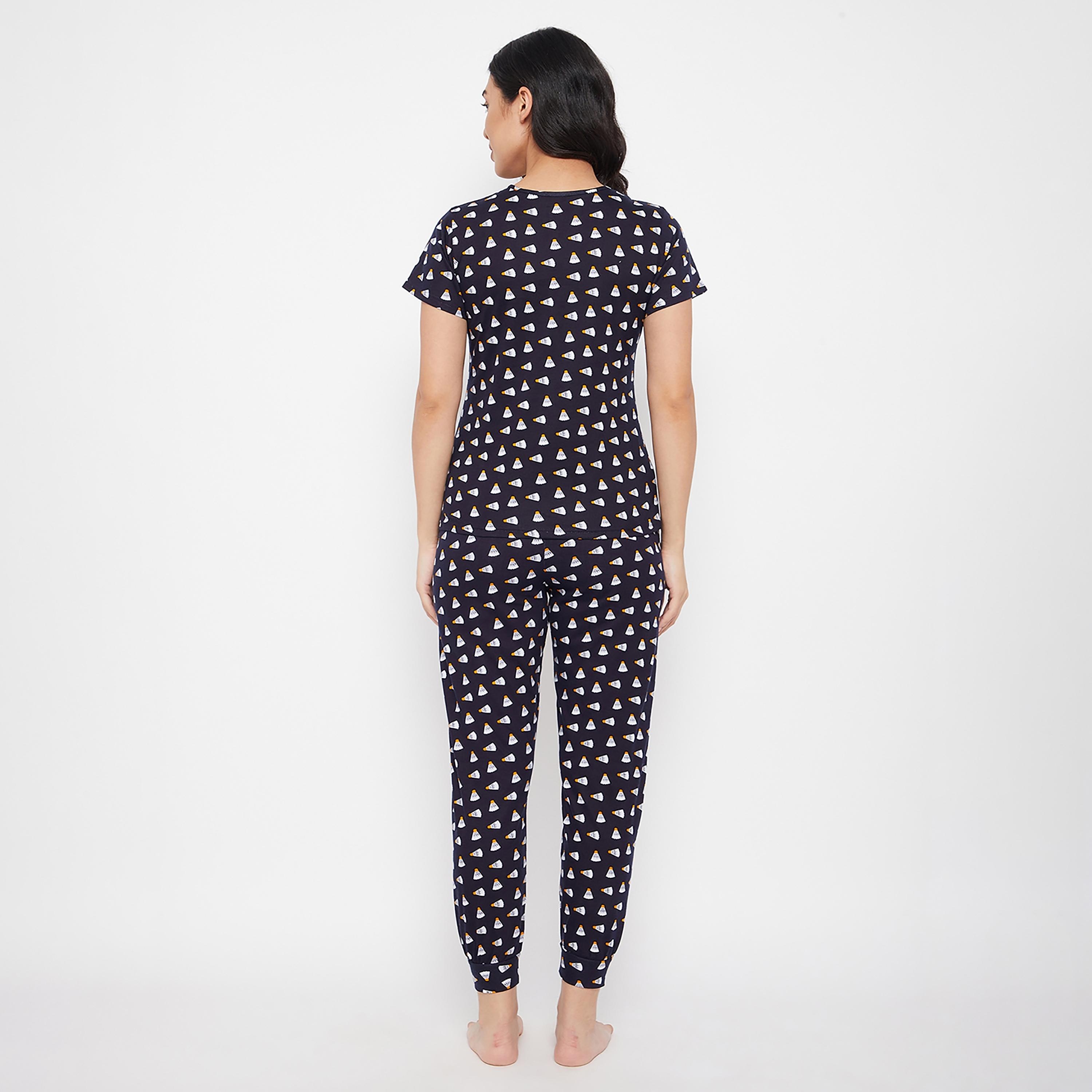 Clovia Set of Printed V-Neck T-Shirt with Jogger-women-clothing-nightwear-pyjamas-longsets-image-6