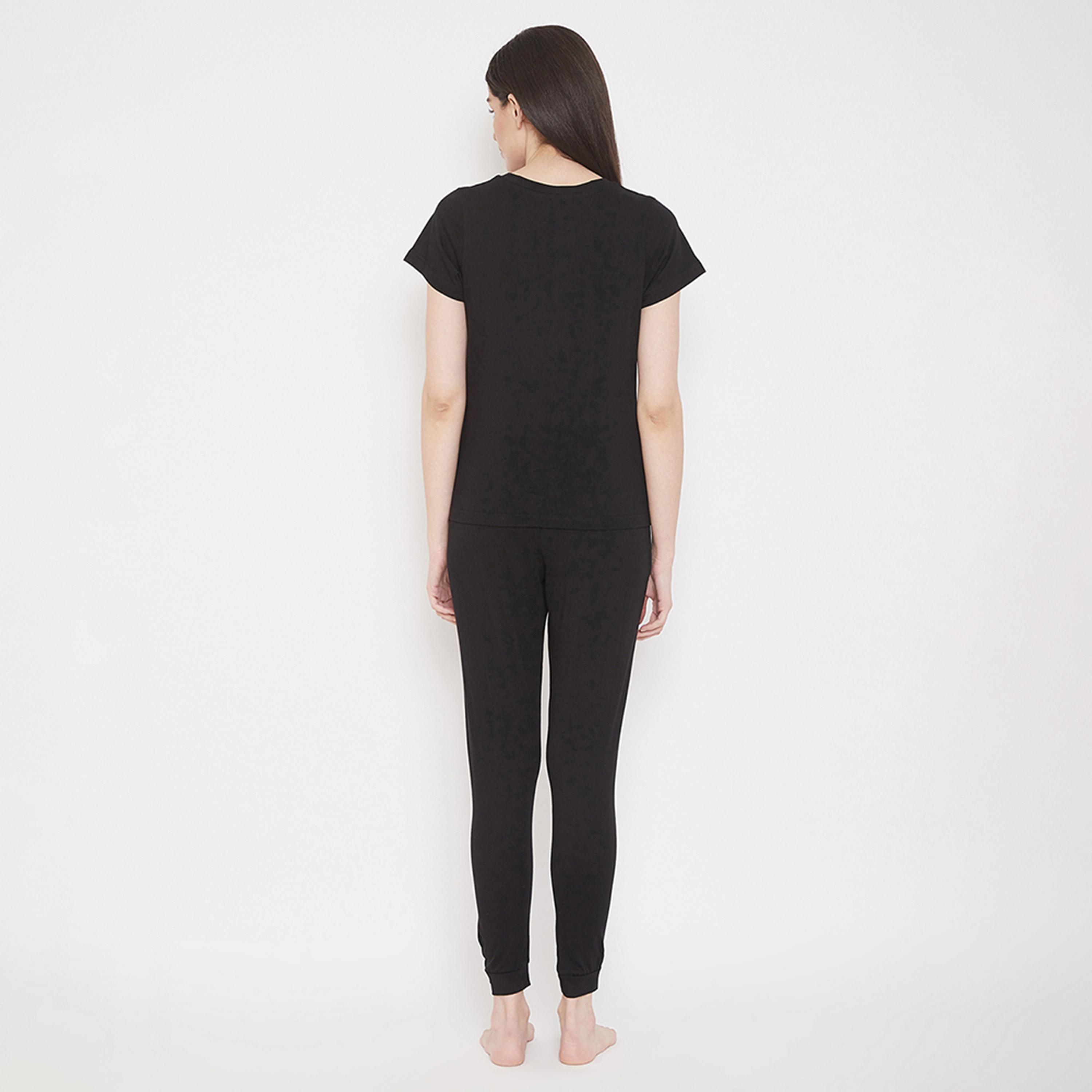 Clovia Owl Print Women's Top & Pyjama in Black - 100% Cotton-women-clothing-nightwear-pyjamas-longsets-image-4
