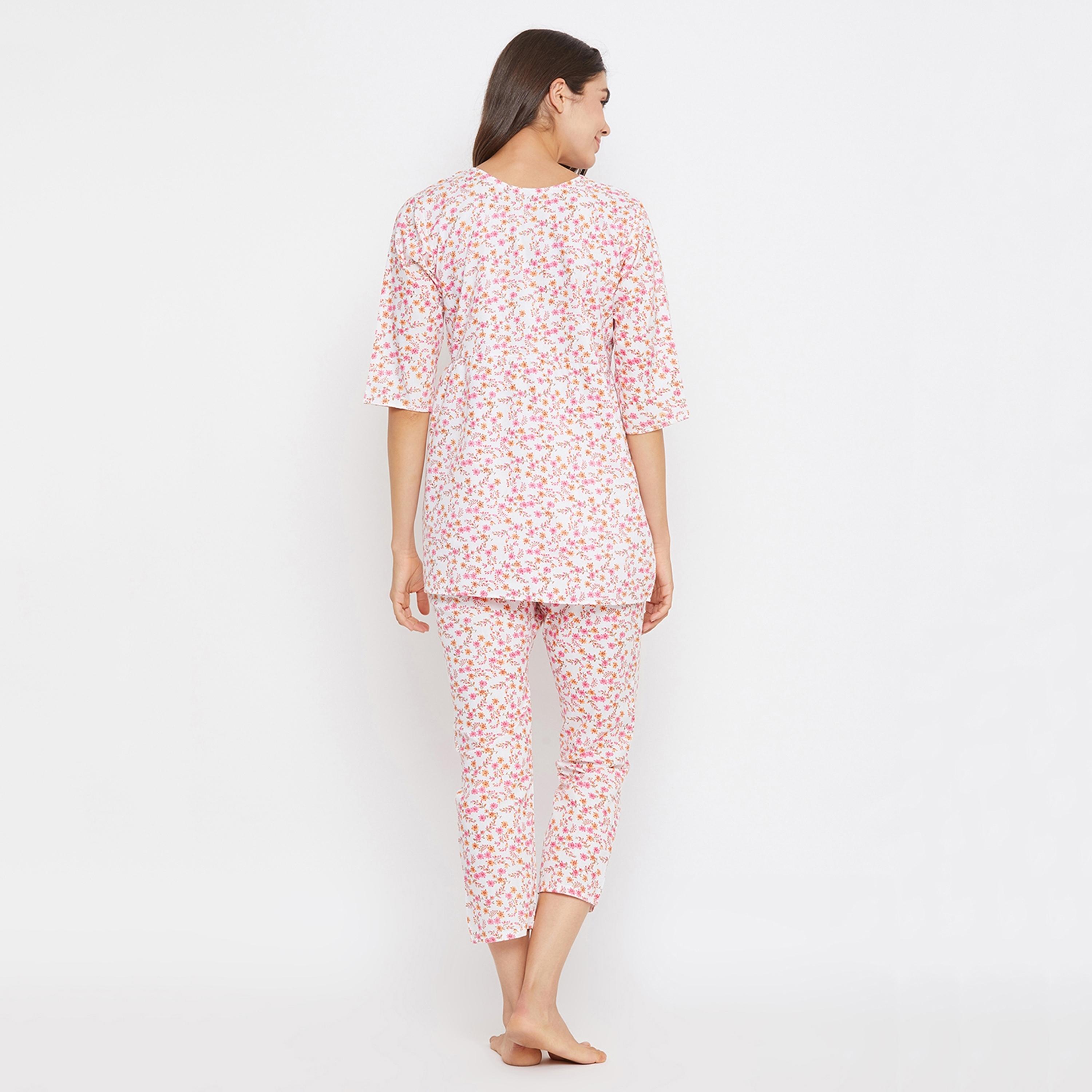 Clovia Set of Floral Keyhole Neck Top with Cropped Pyjama-women-clothing-nightwear-pyjamas-longsets-image-6