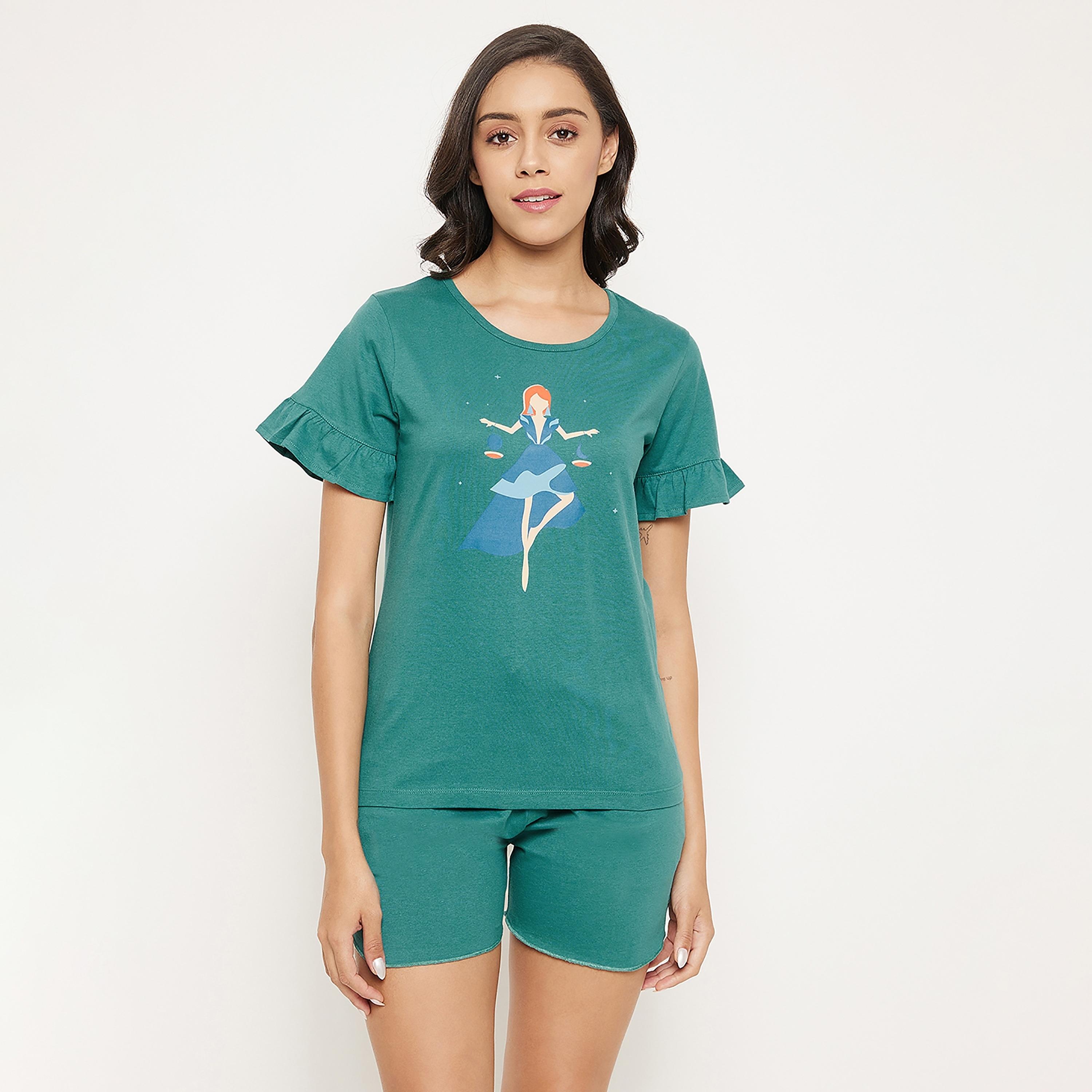 Clovia Set of Graphic Round Neck Top with Shorts-women-clothing-nightwear-pyjamas-longsets-image-2