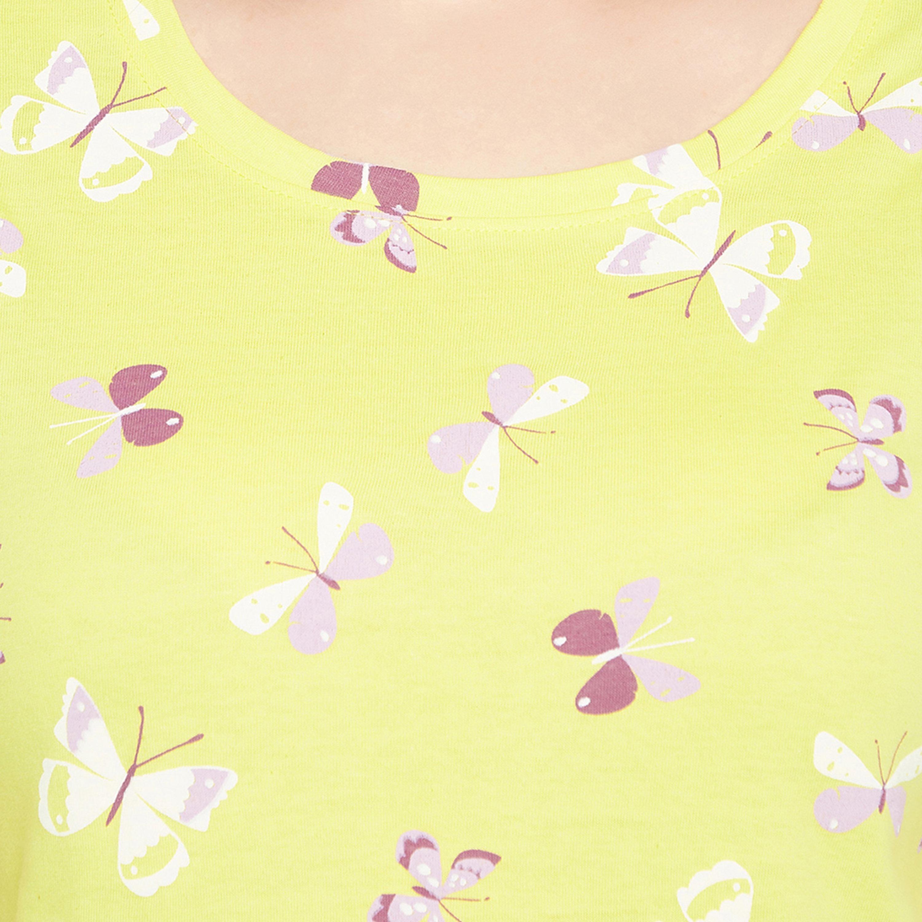 Clovia Women's Butterfly Print Top & Solid Shorts Set in Yellow - Pure Cotton-women-clothing-nightwear-pyjamas-longsets-image-6