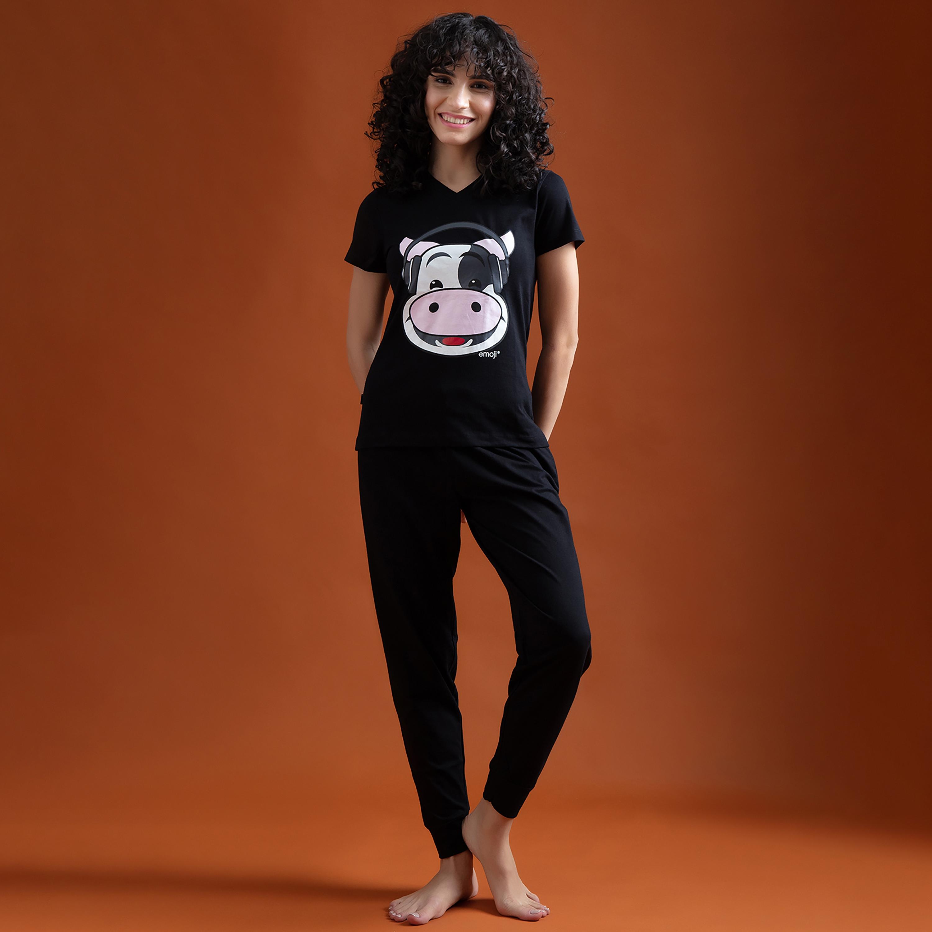 Clovia Set of Graphic V-Neck T-Shirt with Jogger-women-clothing-nightwear-pyjamas-longsets-image-1