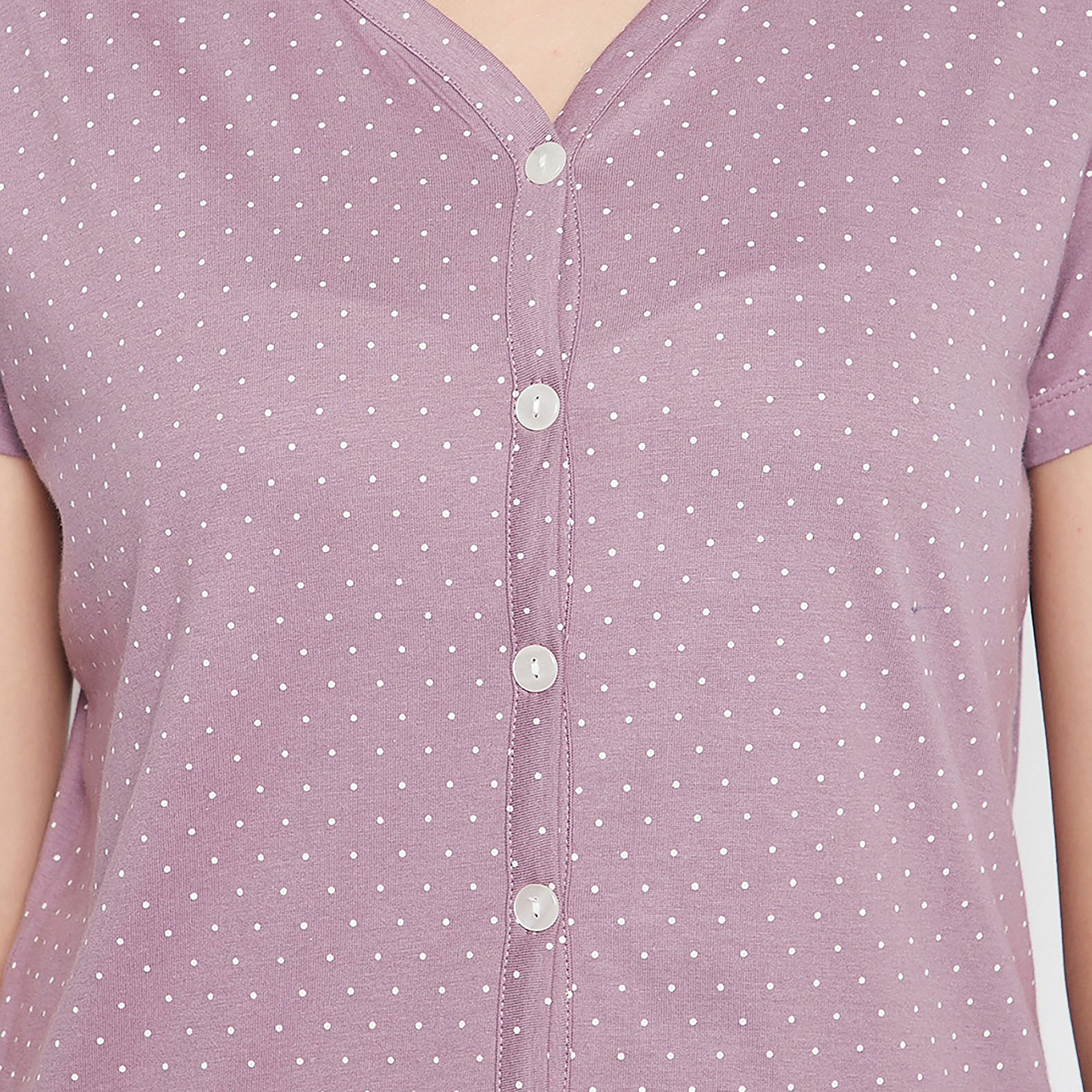 طقم توب وبيجامة بأزرار بطبعة نقاط - 100% قطن لافندر من كلوفيا-women-clothing-nightwear-pyjamas-longsets-image-5