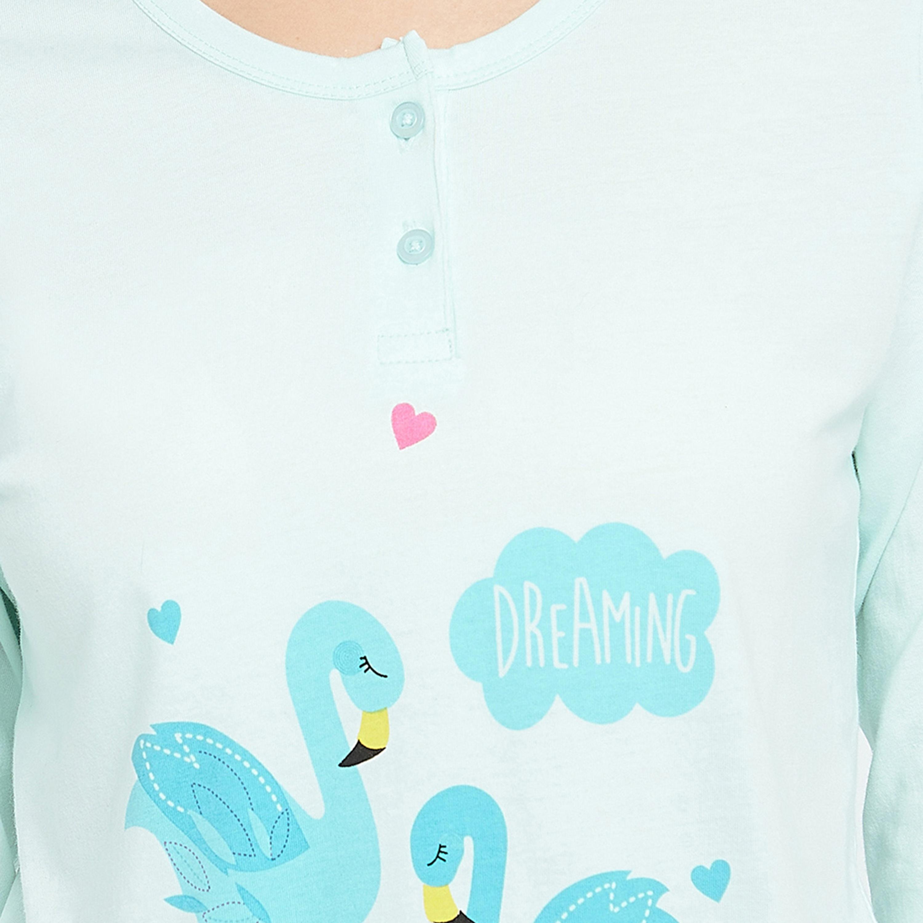Clovia Women's Flamingo Print Button Me Up Top & Shorts Set in Baby Blue - Pure Cotton-women-clothing-nightwear-pyjamas-longsets-image-6