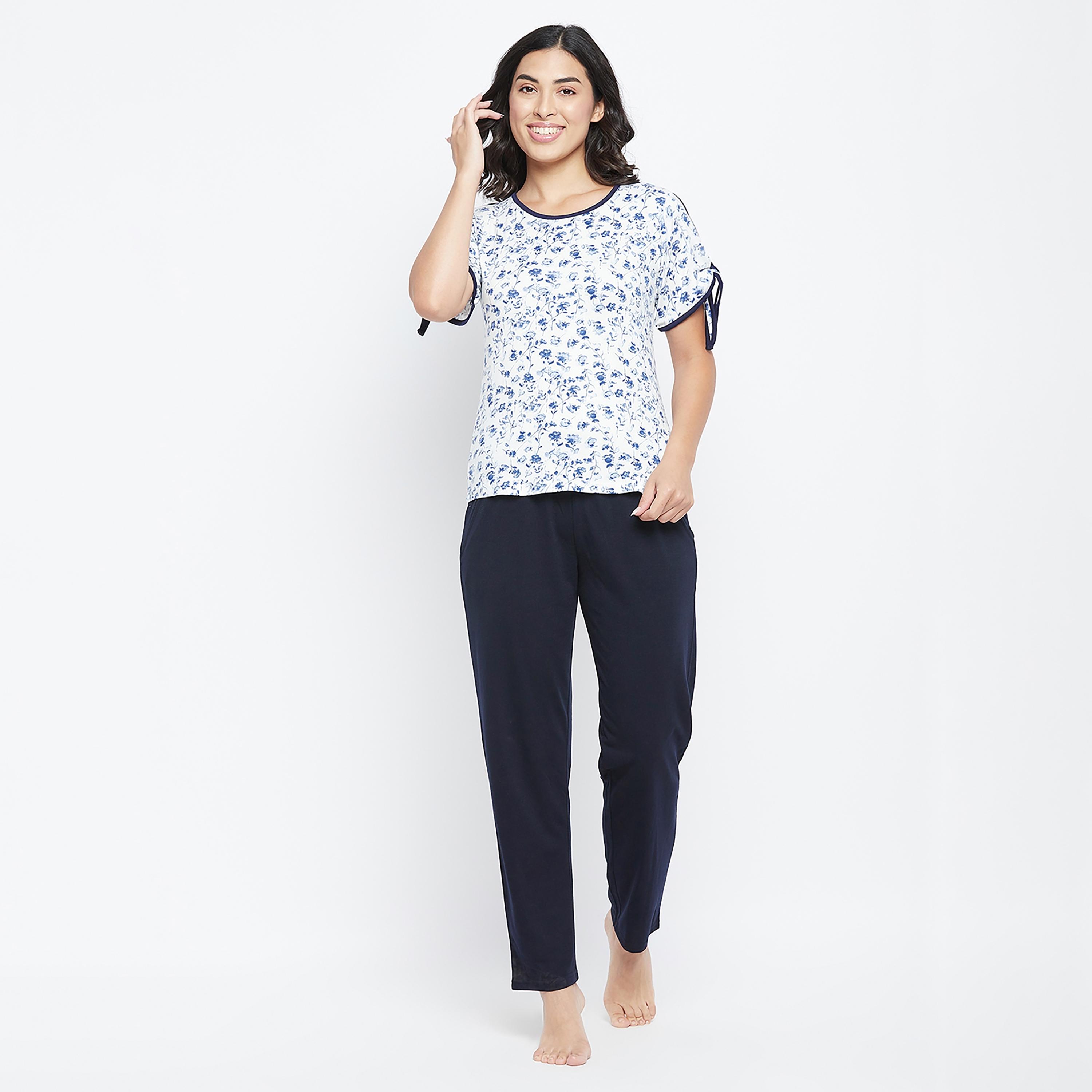Clovia Set of Floral Round Neck Top with Pyjama-women-clothing-nightwear-pyjamas-longsets-image-2
