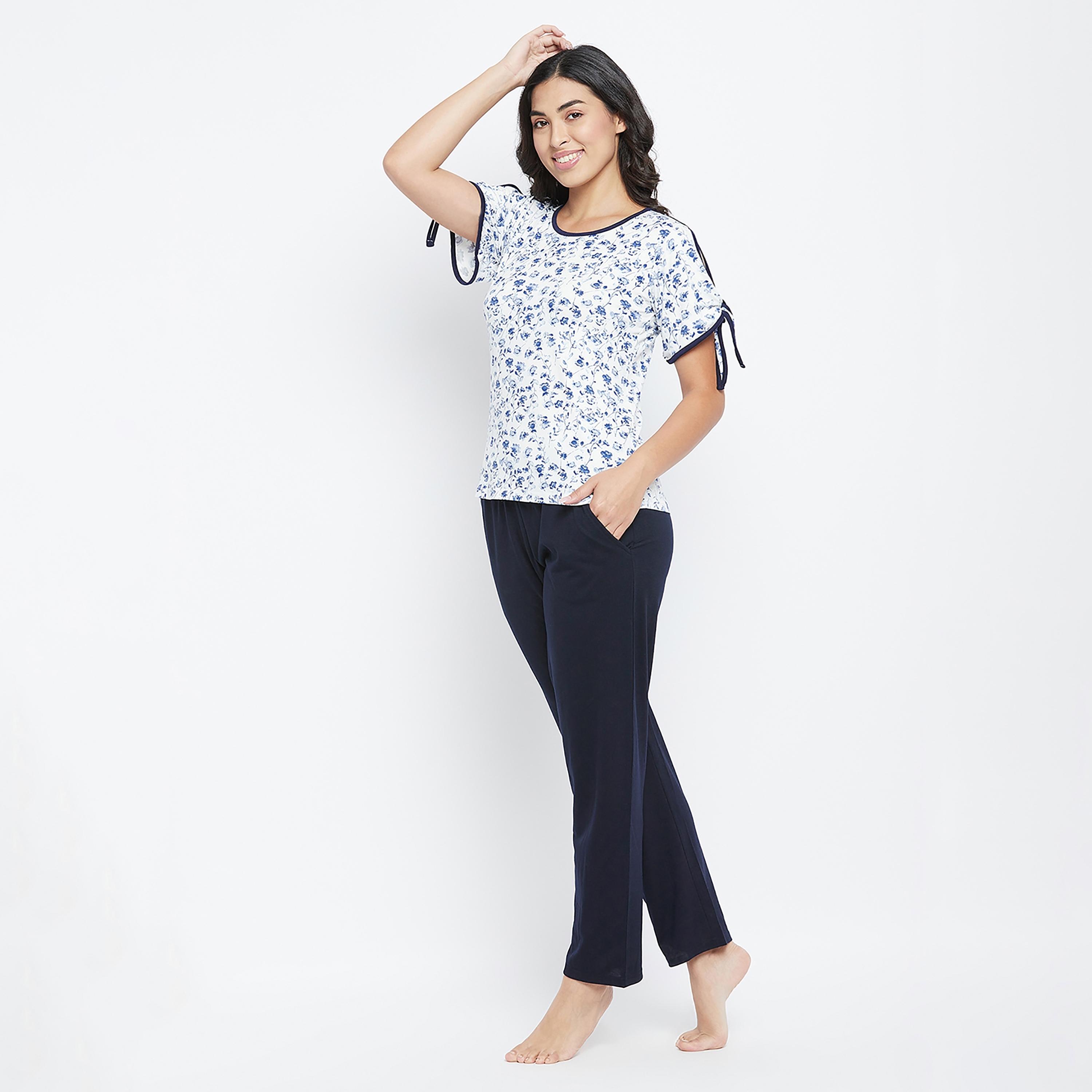 Clovia Set of Floral Round Neck Top with Pyjama-women-clothing-nightwear-pyjamas-longsets-image-3