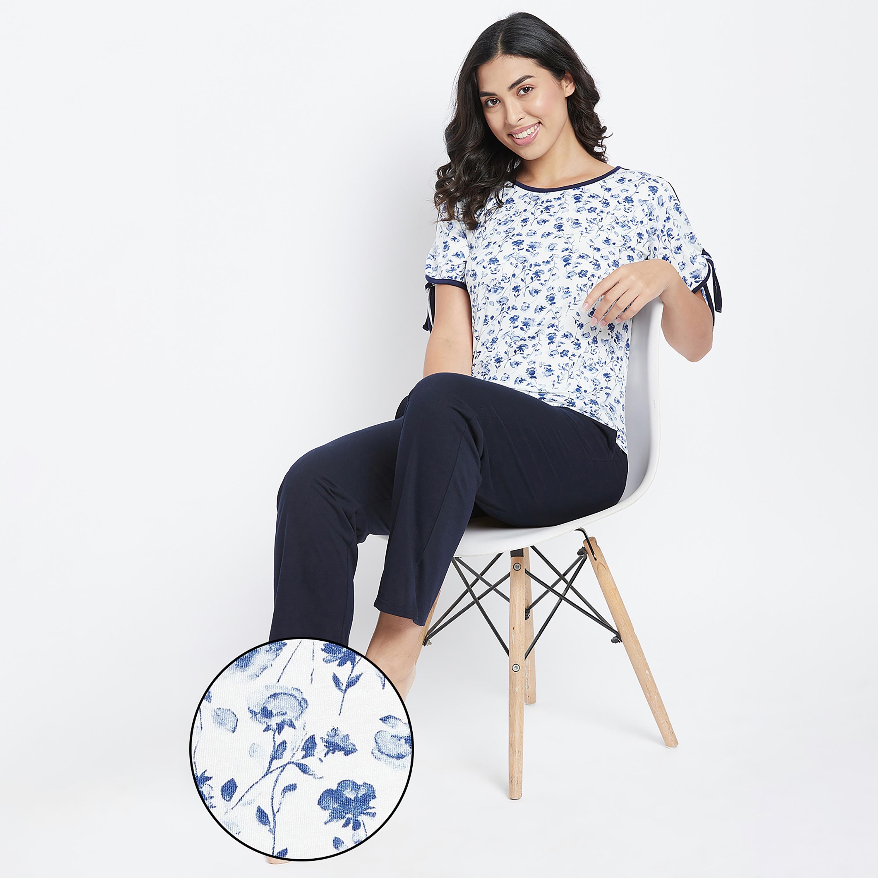 Clovia Set of Floral Round Neck Top with Pyjama-women-clothing-nightwear-pyjamas-longsets-image-1