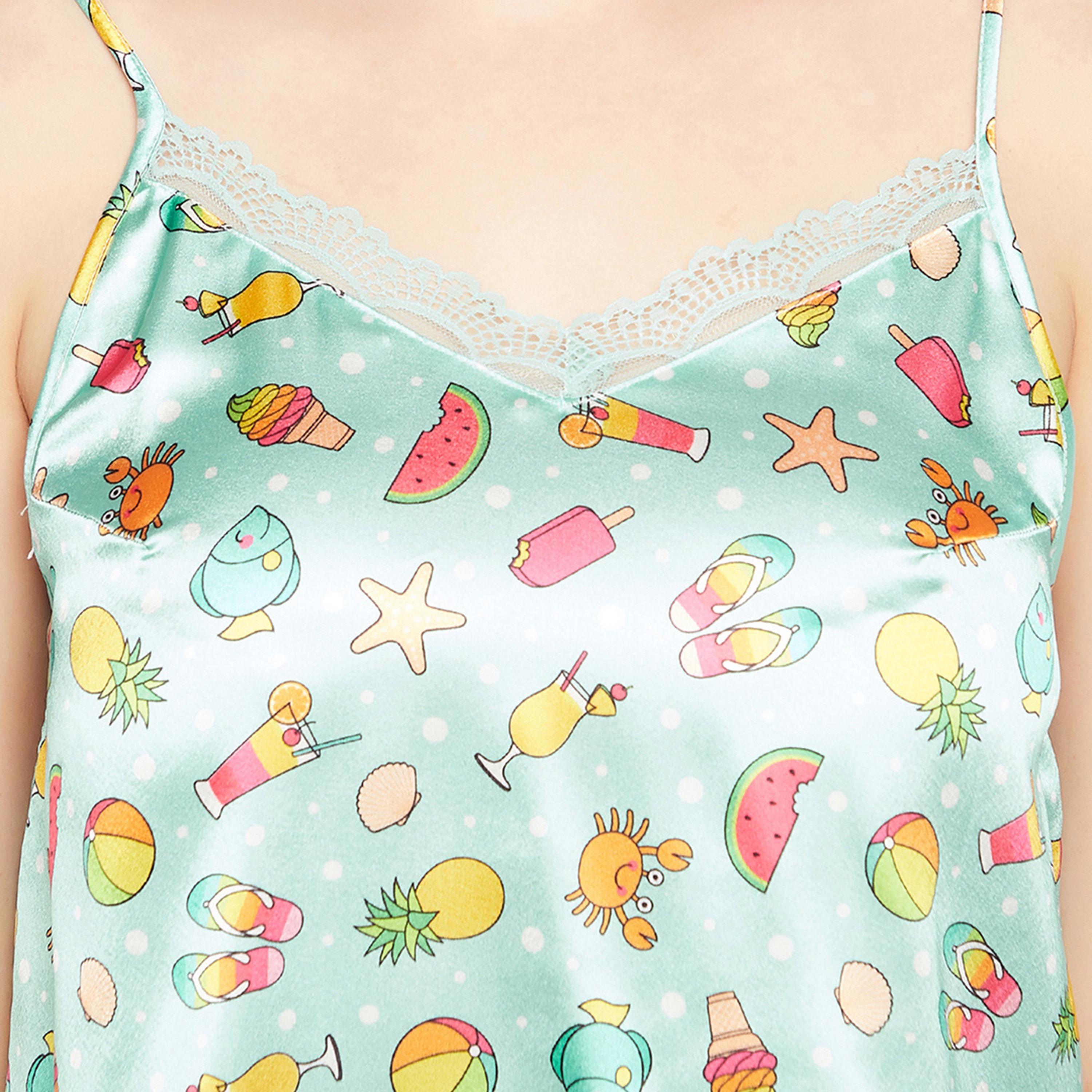 Clovia Women's Print Me Pretty Top & Shorts Set in Sky Blue - Satin-women-clothing-nightwear-pyjamas-longsets-image-6