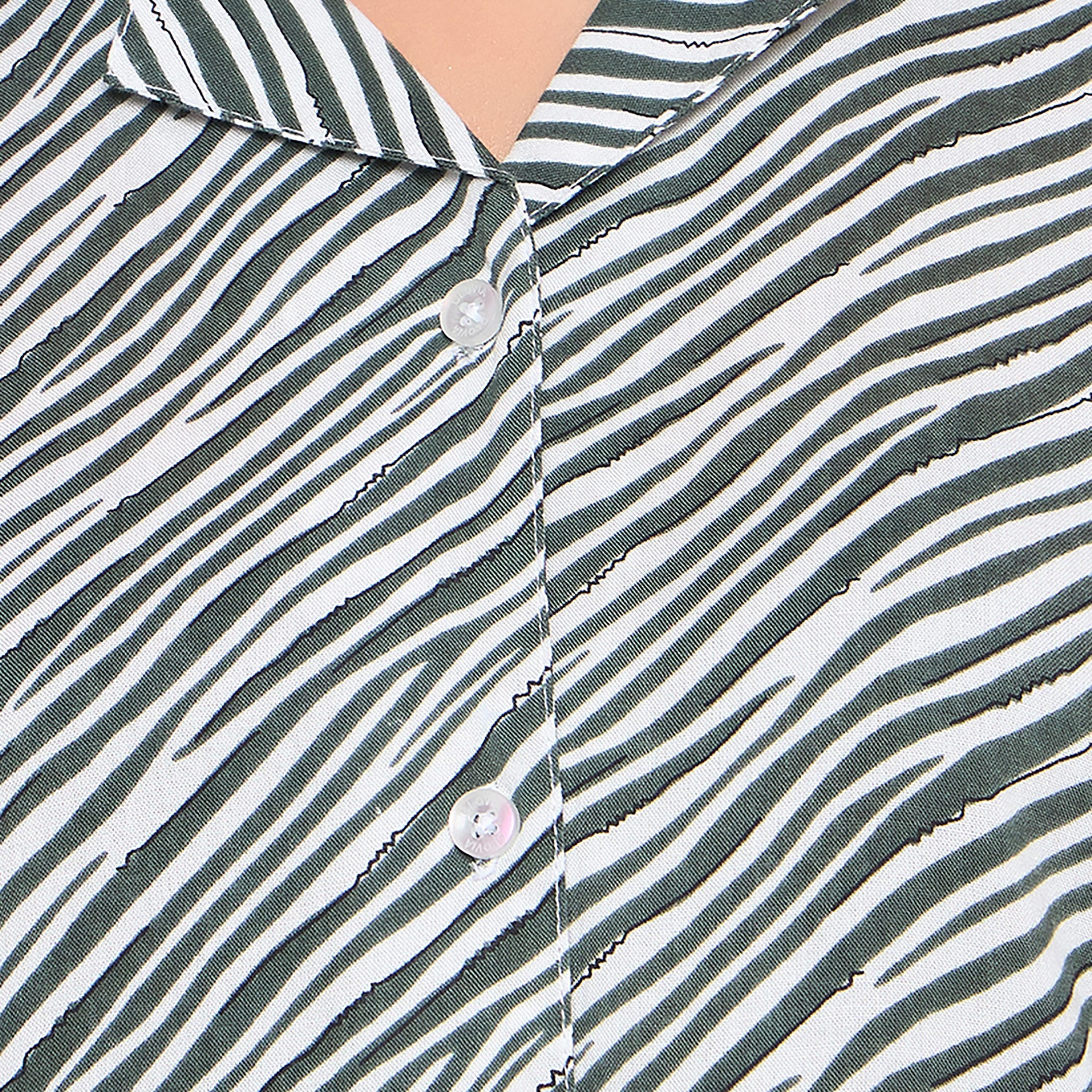 Clovia Striped Button Down Women's Shirt & Pyjama Set in Dark Green - Rayon-women-clothing-nightwear-pyjamas-longsets-image-5