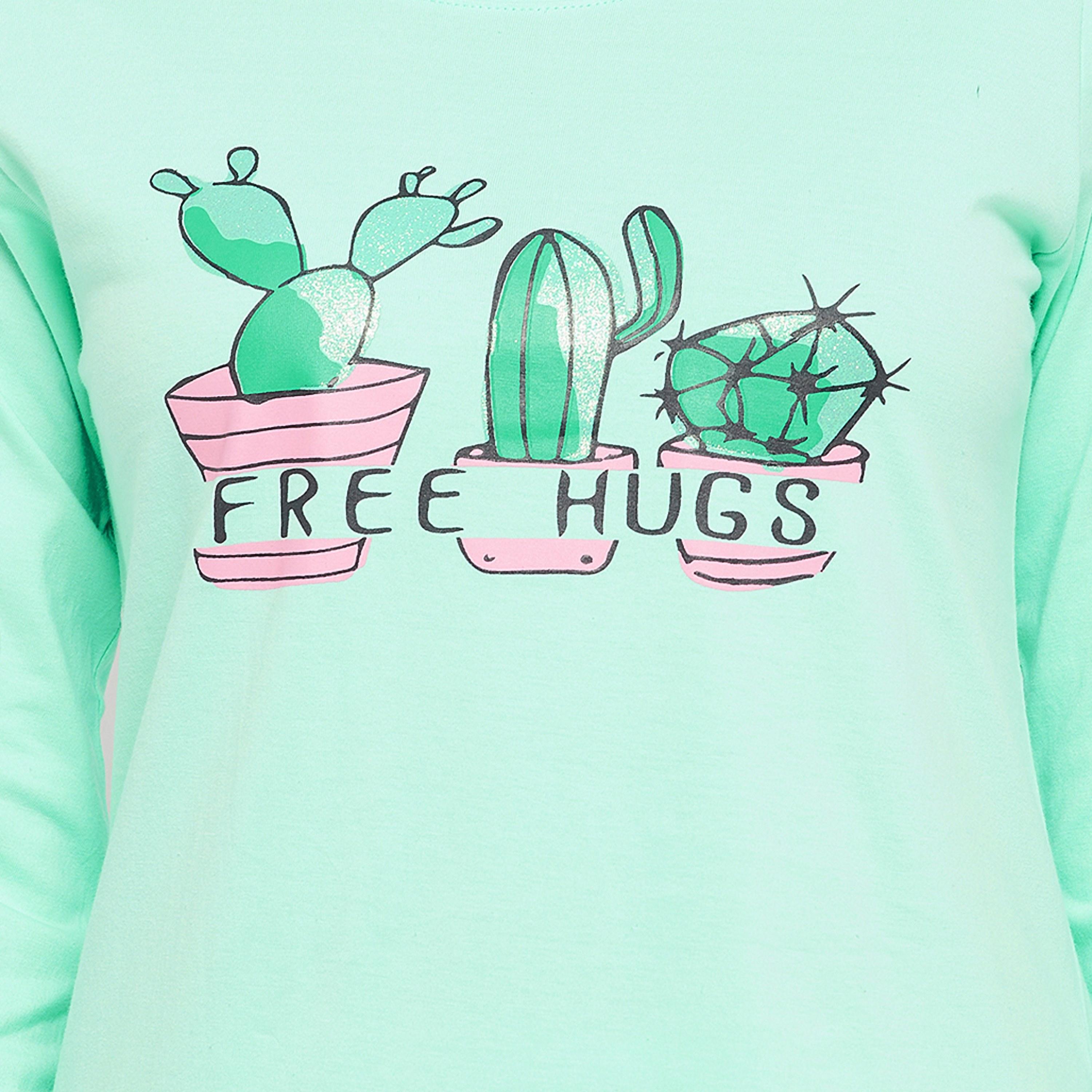 Clovia Cactus Print Women's Top in Seafoam Green & Chic Basic Shorts in Grey - 100% Cotton-women-clothing-nightwear-pyjamas-longsets-image-5