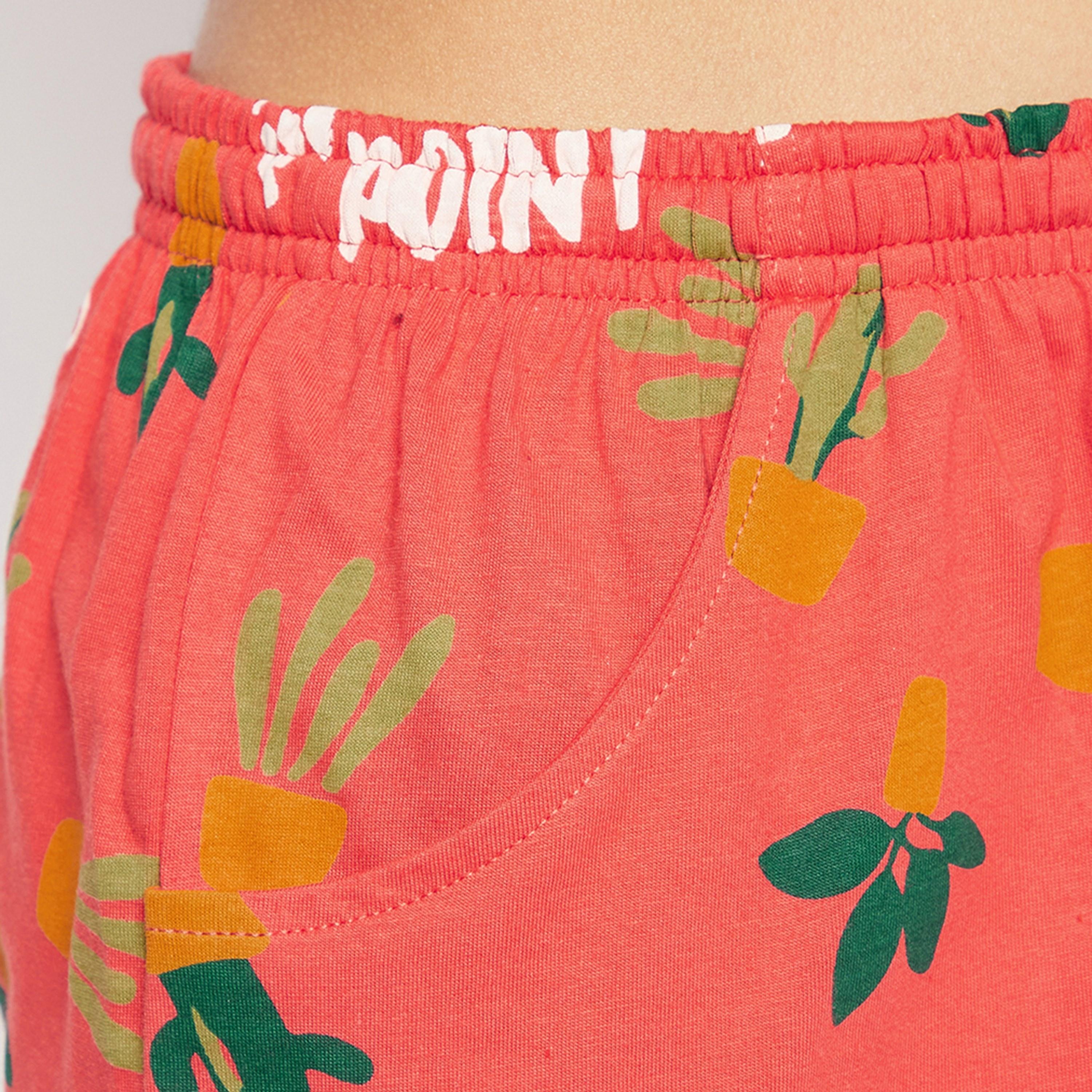 Clovia Chic Women's Basic Top & Printed Shorts Set in Red - Pure Cotton-women-clothing-nightwear-pyjamas-longsets-image-7