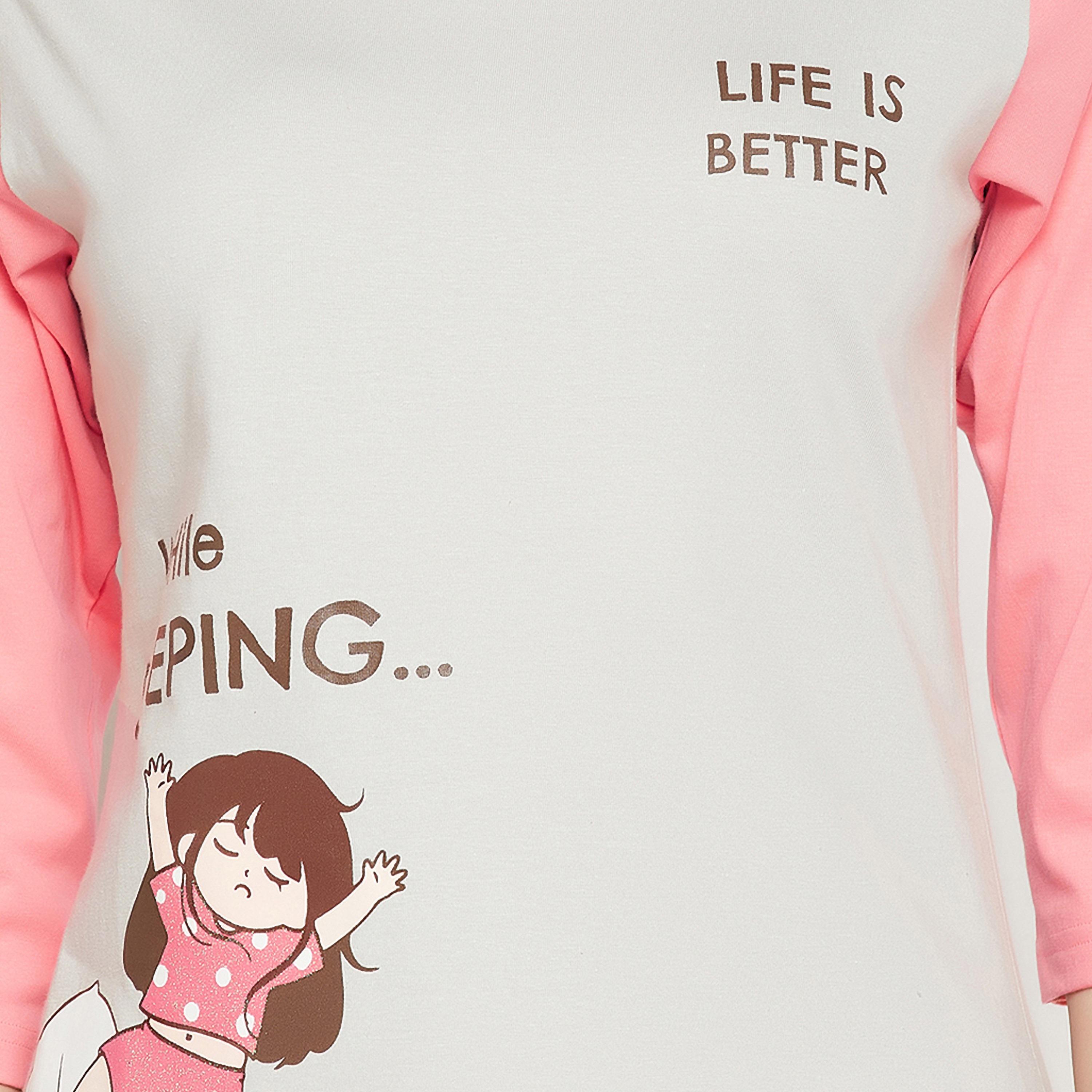 Clovia Quirky Quotes بلوزة نسائية محظورة باللون الرمادي وأنيق بيجامة أساسية باللون الأصفر - قطن 100٪-women-clothing-nightwear-pyjamas-longsets-image-5